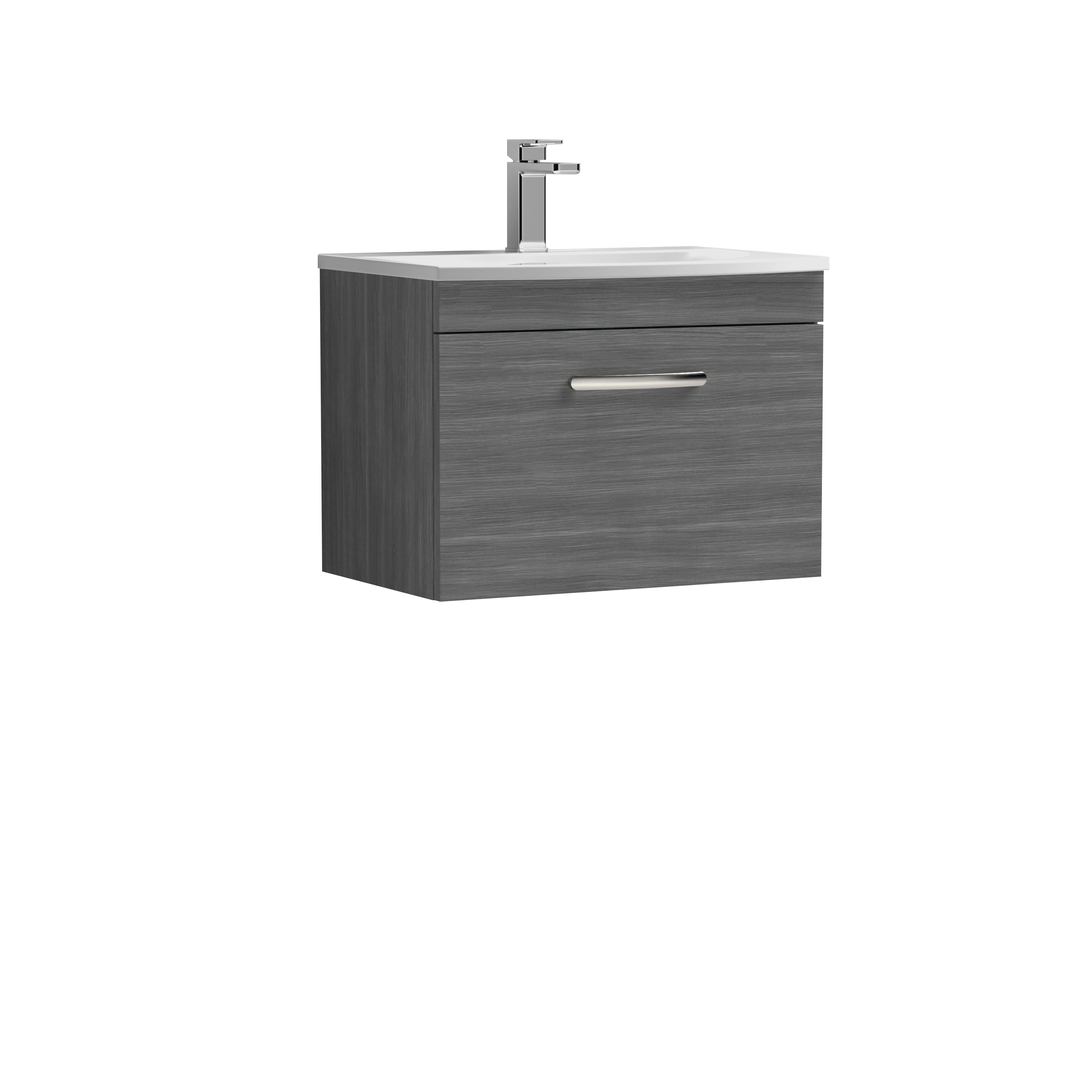 Nuie Athena Anthracite Woodgrain 600mm Wall Hung Vanity Unit with Curved Basin ATH039G