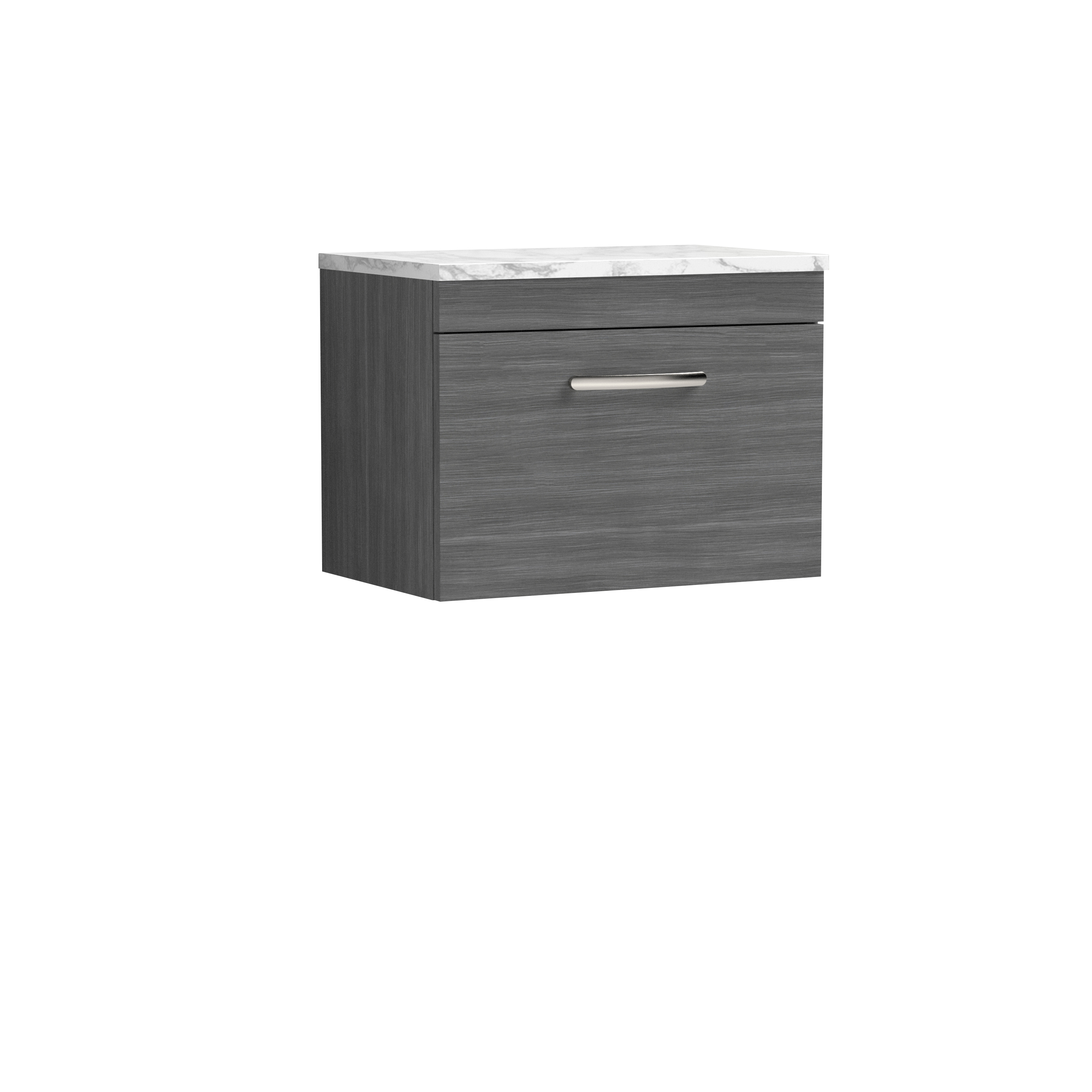 Nuie Athena Anthracite Woodgrain 600 Wall Hung Single Drawer Unit and Laminate Worktop ATH039LCM