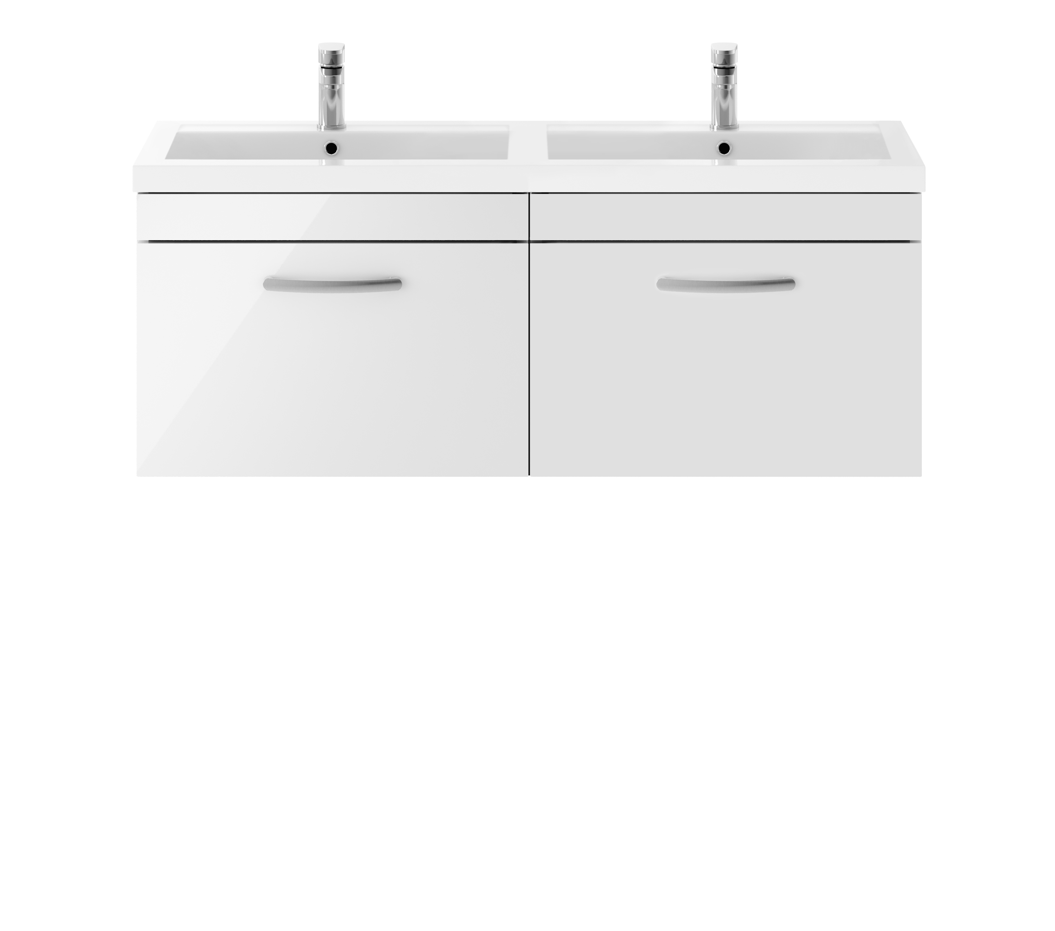 Nuie Athena Gloss White 1200mm Wall Hung Vanity Unit with Double Basin ATH041C
