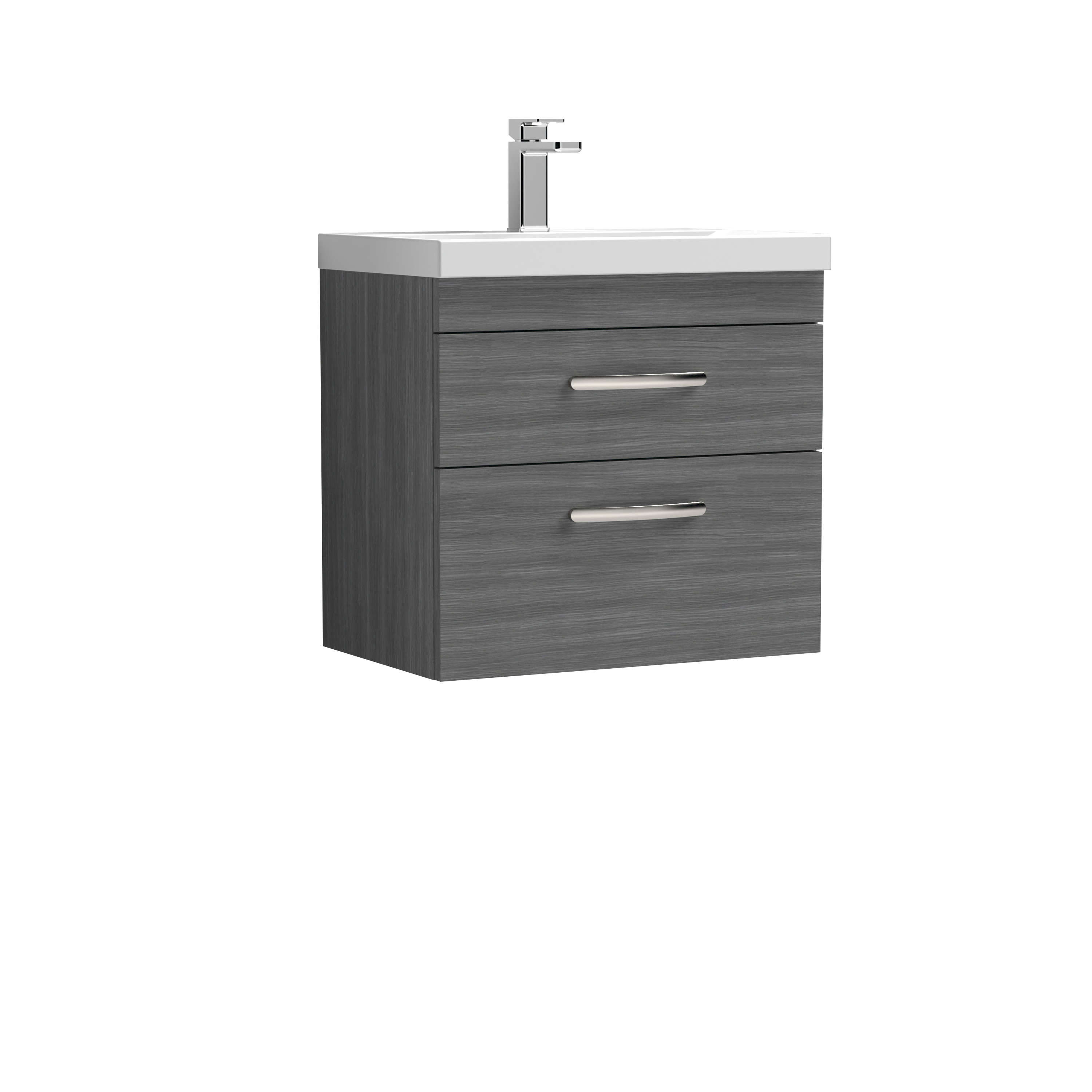 Nuie Athena Anthracite Woodgrain 600mm Wall Hung Vanity Unit with Mid Edge Basin ATH046A