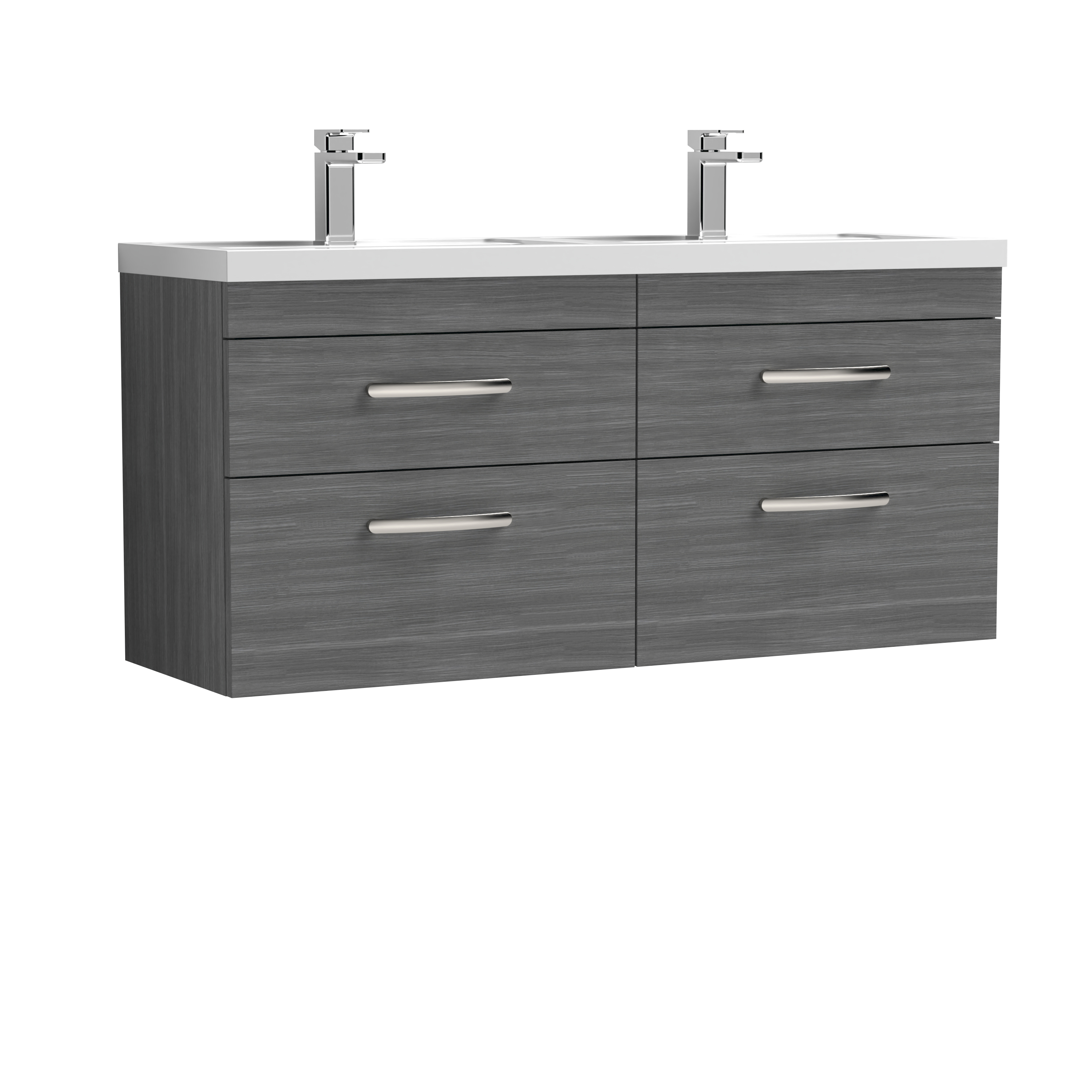 Nuie Athena Anthracite Woodgrain 1200mm Wall Hung Vanity Unit with Double Basin ATH046C