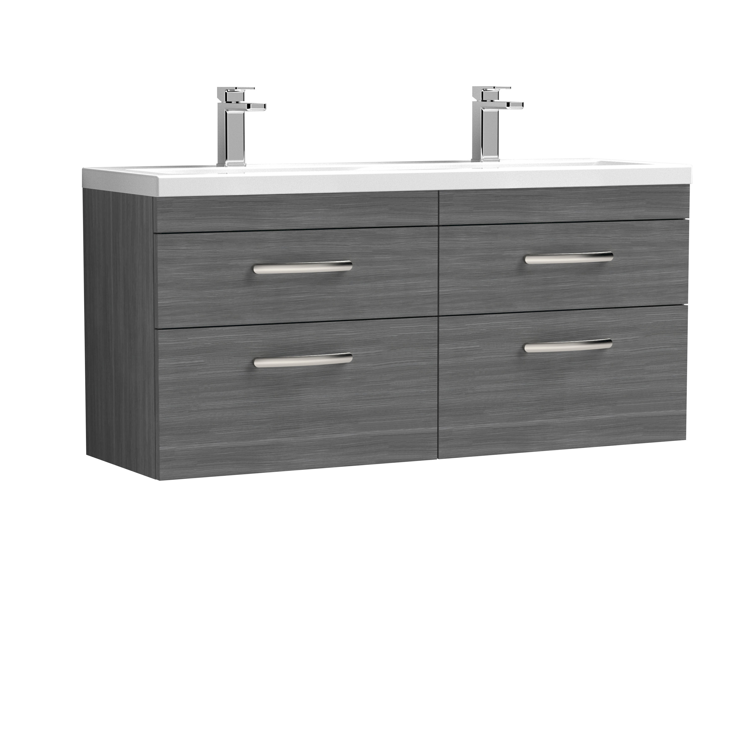 Nuie Athena Anthracite Woodgrain 1200mm Wall Hung Vanity Unit with Double Ceramic Basin ATH046F