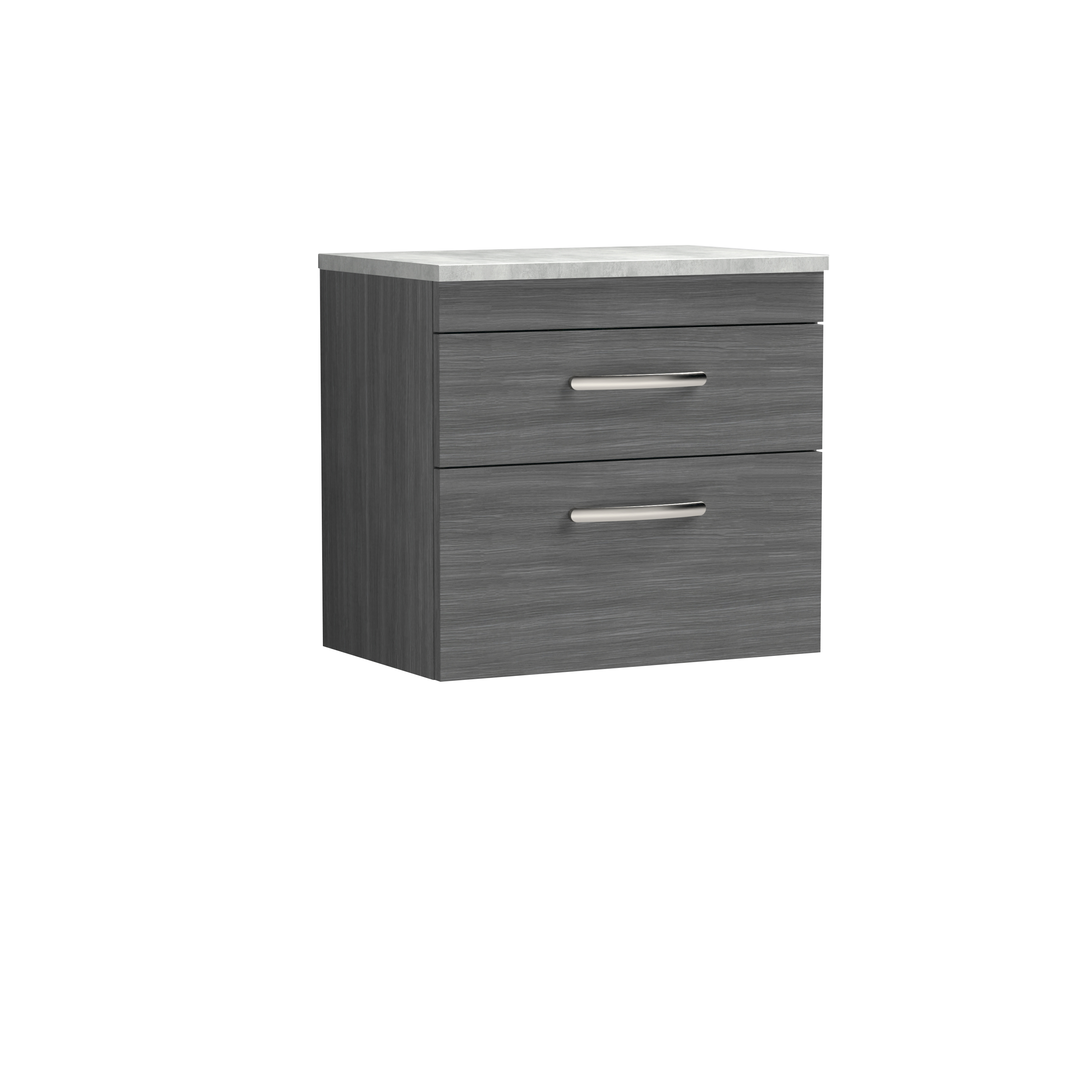 Nuie Athena Anthracite Woodgrain 600mm Wall Hung Vanity Unit with Grey Worktop ATH046LBG