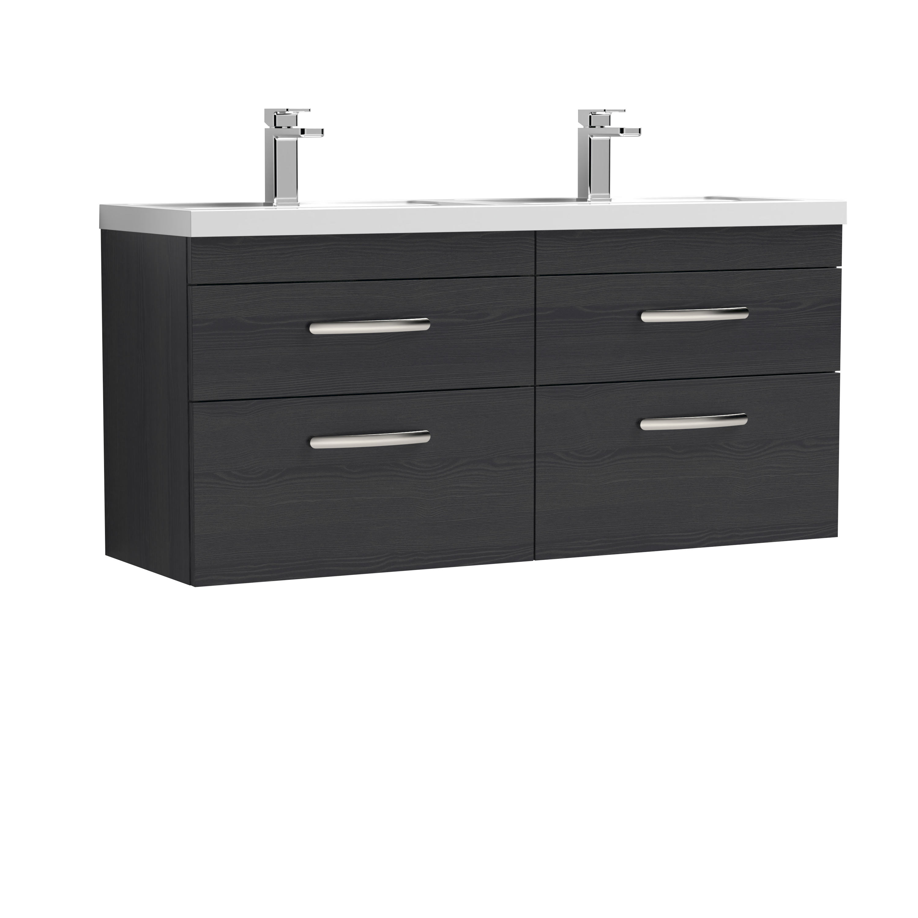 Nuie Athena Charcoal Black 1200mm Wall Hung Vanity Unit with Double Basin ATH047C
