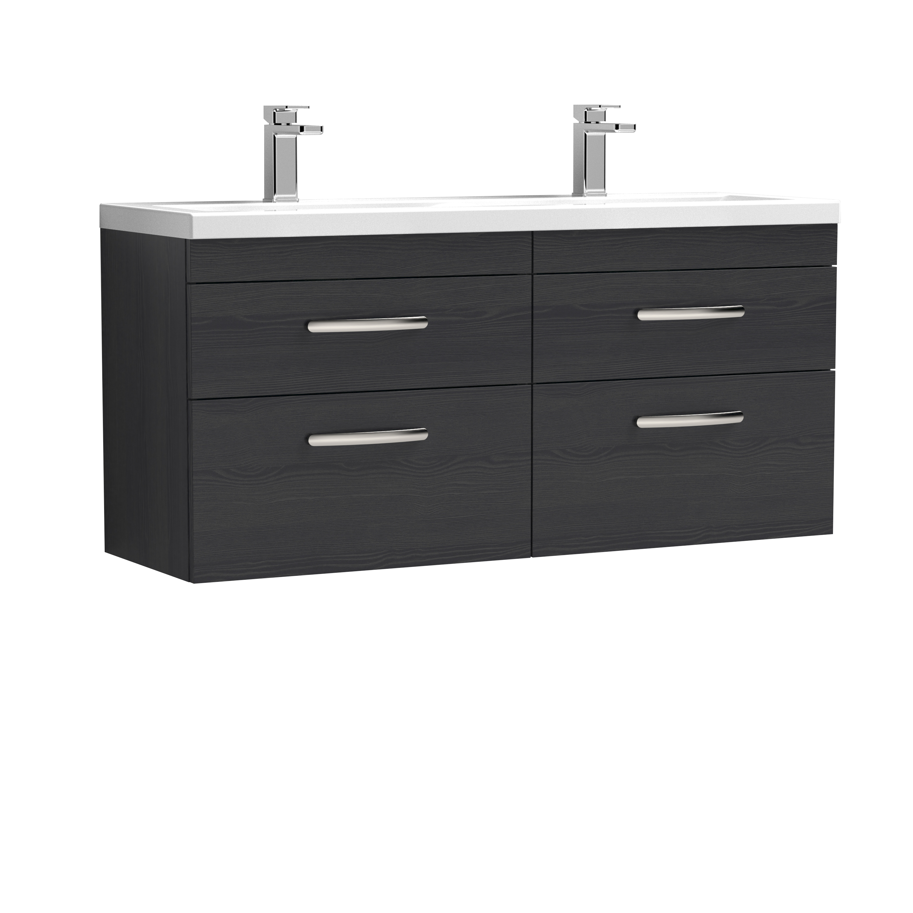 Nuie Athena Charcoal Black 1200mm Wall Hung Vanity Unit with Double Ceramic Basin ATH047F
