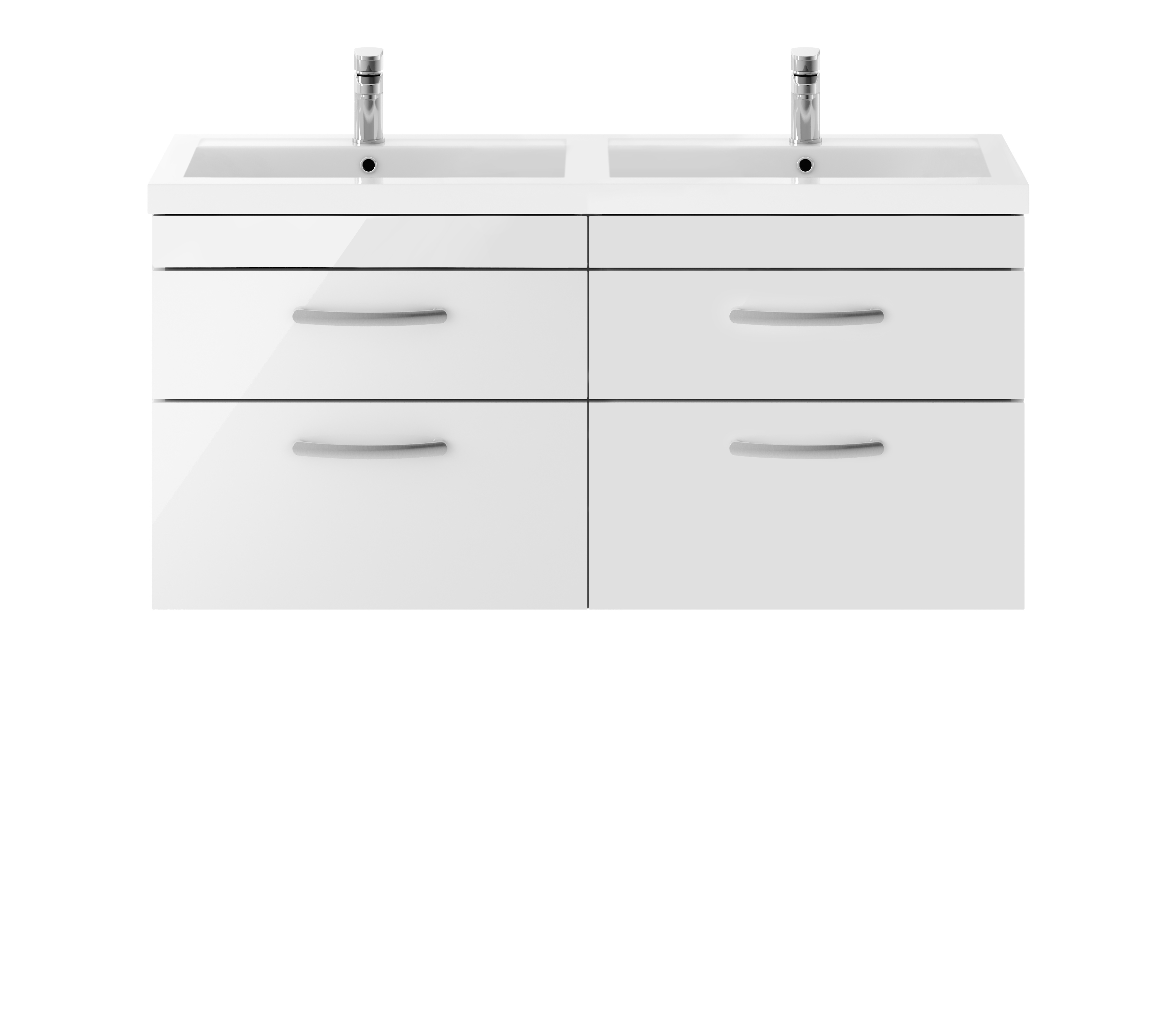 Nuie Athena Gloss White 1200mm Wall Hung Vanity Unit with Double Basin ATH048C