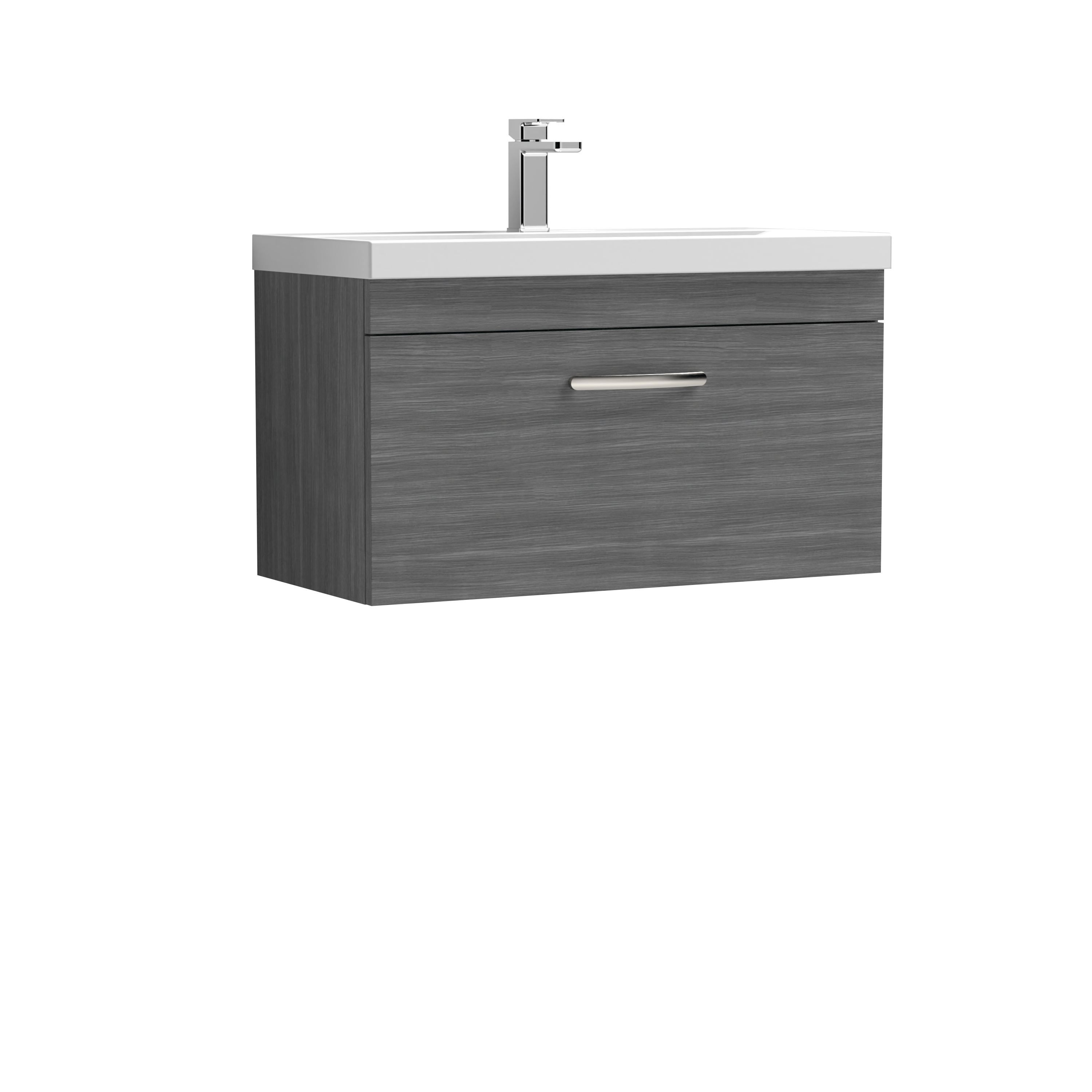 Nuie Athena Anthracite Woodgrain 800mm Wall Hung Vanity Unit with Mid Edge Basin ATH060A
