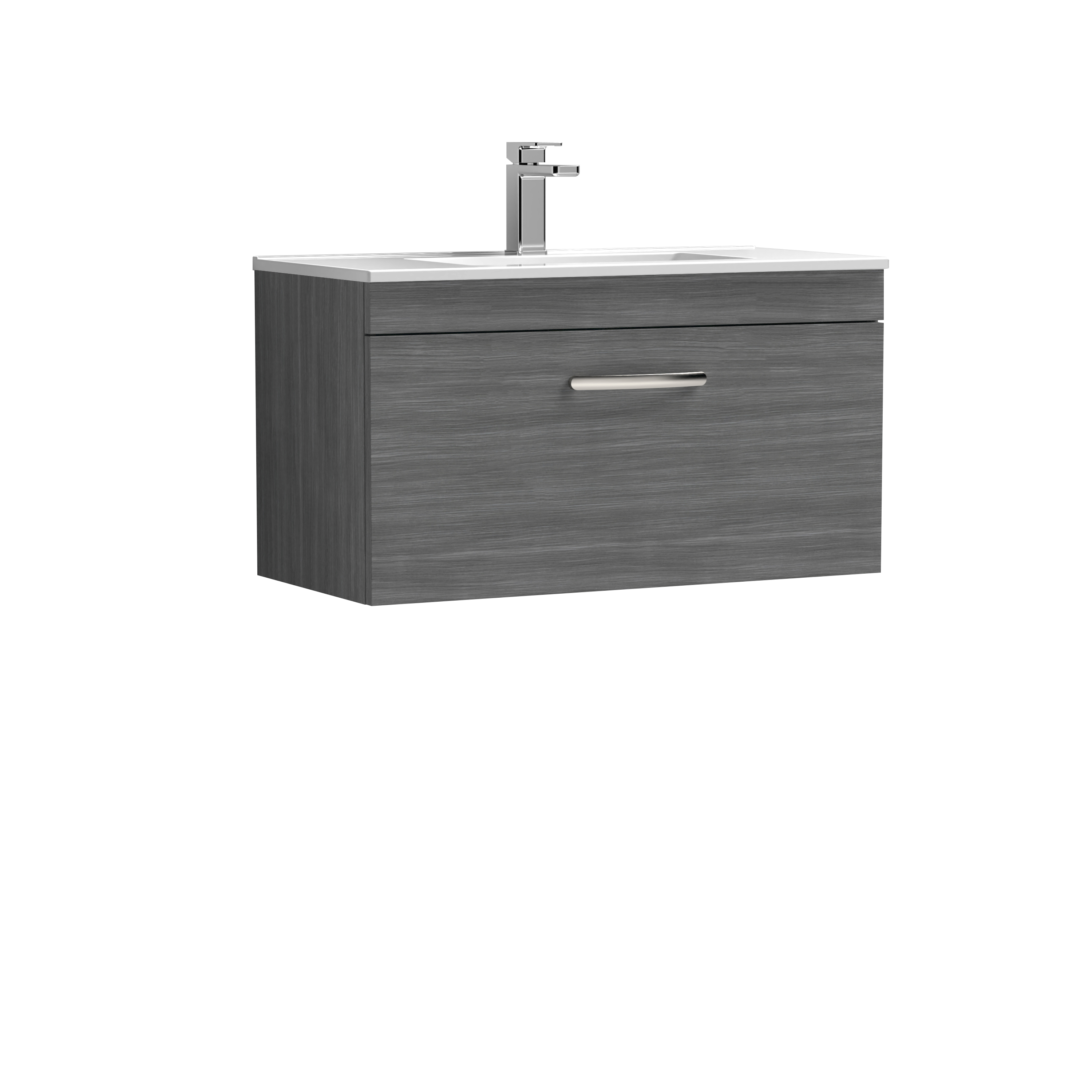 Nuie Athena Anthracite Woodgrain 800mm Wall Hung Vanity Unit with Minimalist Basin ATH060B