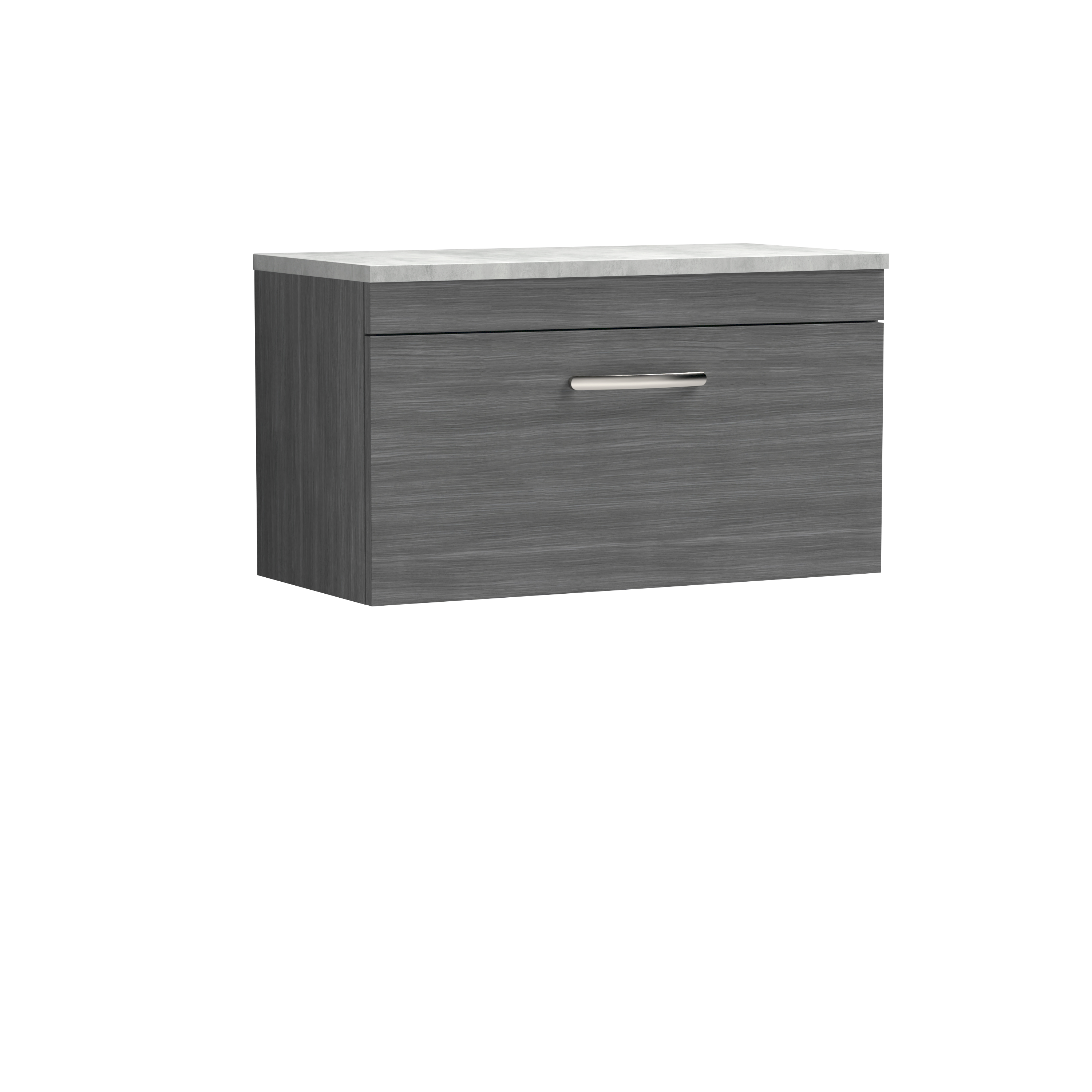 Nuie Athena Anthracite Woodgrain 800mm Wall Hung Vanity Unit with Grey Worktop ATH060LBG