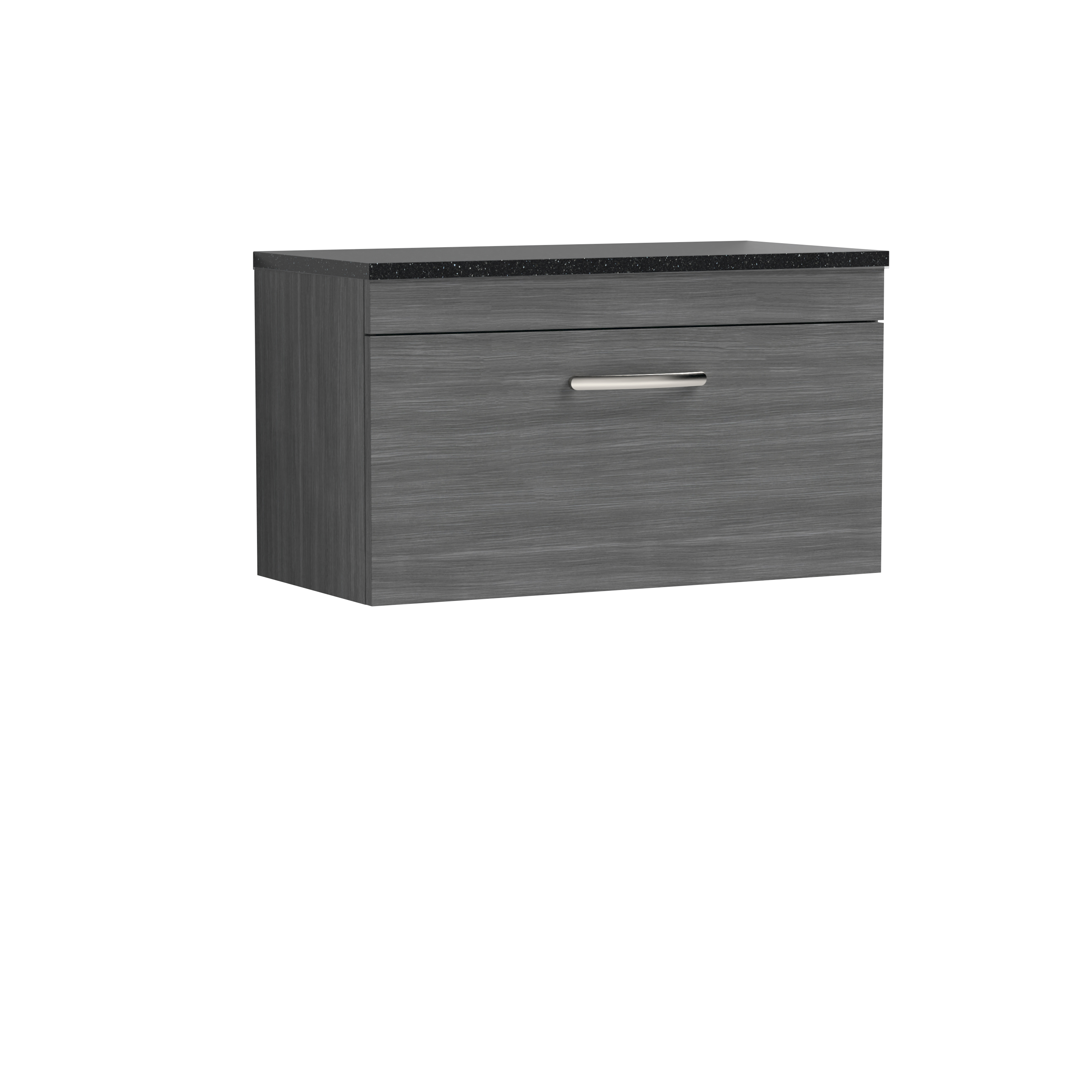 Nuie Athena Anthracite Woodgrain 800mm Wall Hung Vanity Unit with Sparkling Black Worktop ATH060LSB