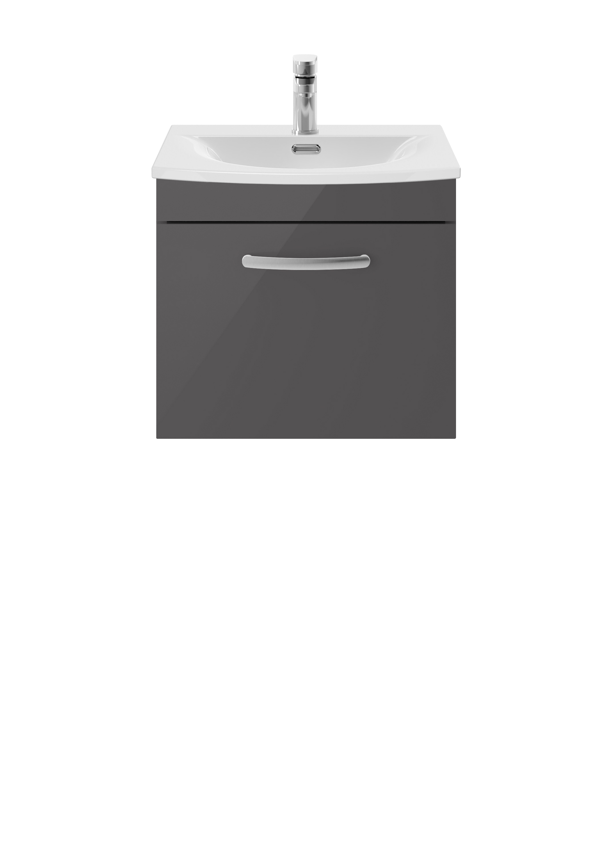 Nuie Athena Gloss Grey 500mm Wall Hung Vanity Unit with Curved Basin ATH073G