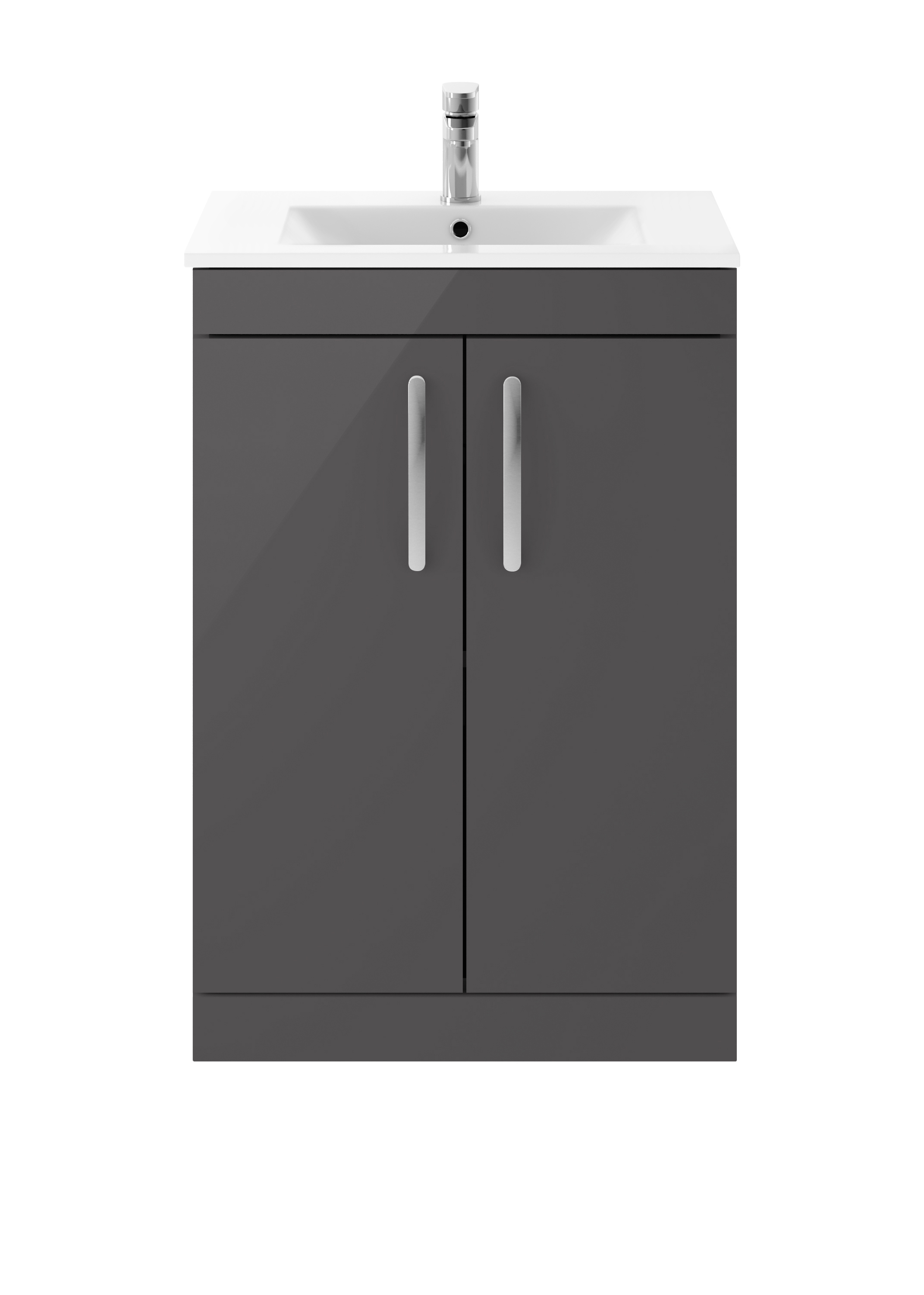 Nuie Athena Gloss Grey 600mm Floor Standing Vanity Unit with Minimalist Basin ATH075B