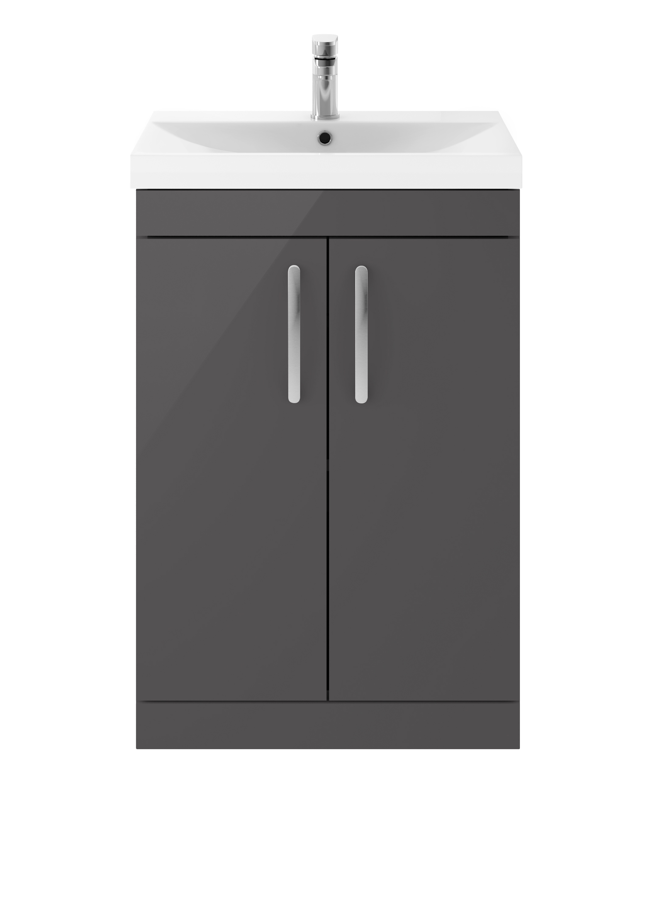 Nuie Athena Gloss Grey 600mm Floor Standing Vanity Unit with Thin Edge Basin ATH075D