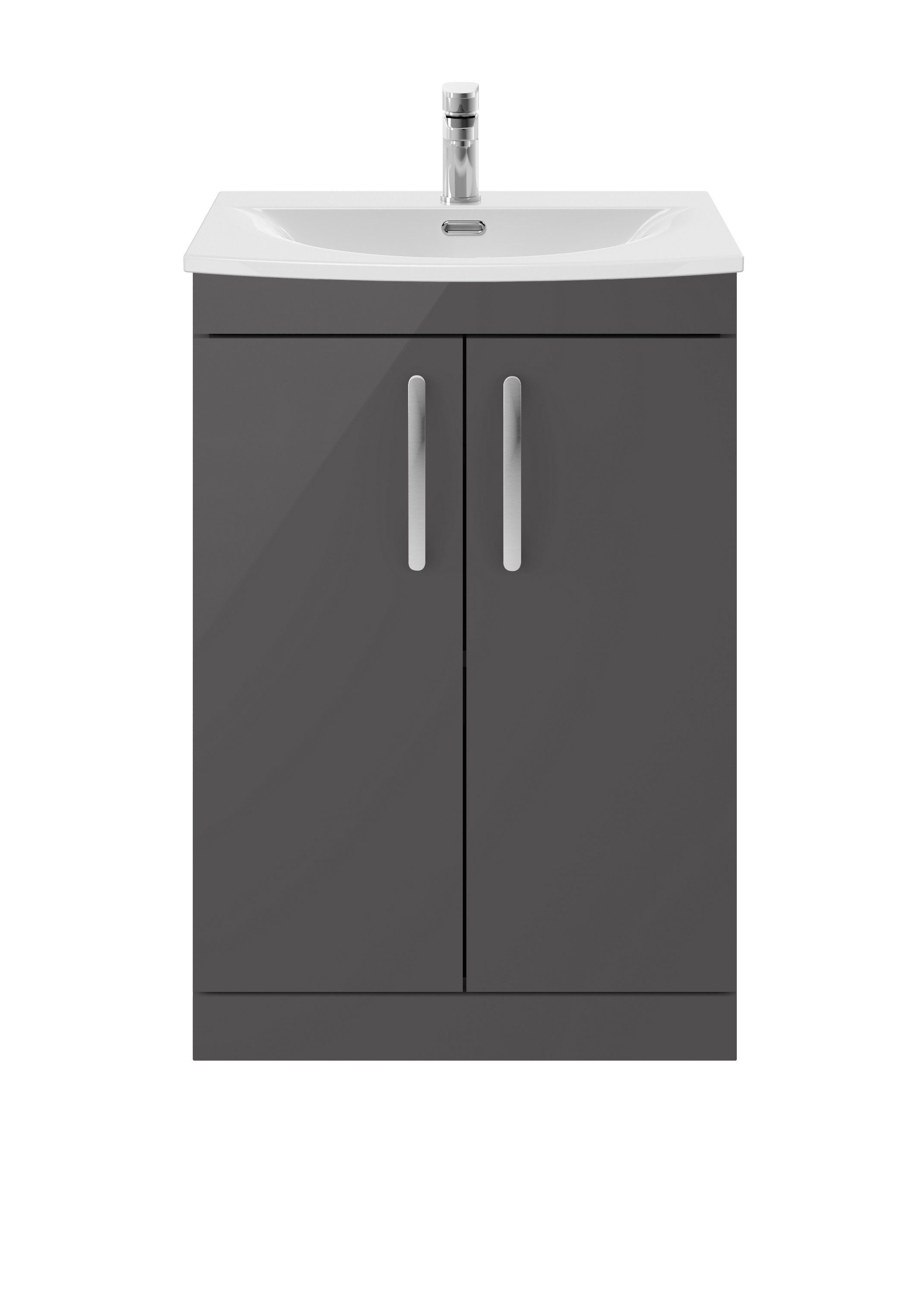 Nuie Athena Gloss Grey 600mm Floor Standing Vanity Unit with Curved Basin ATH075G