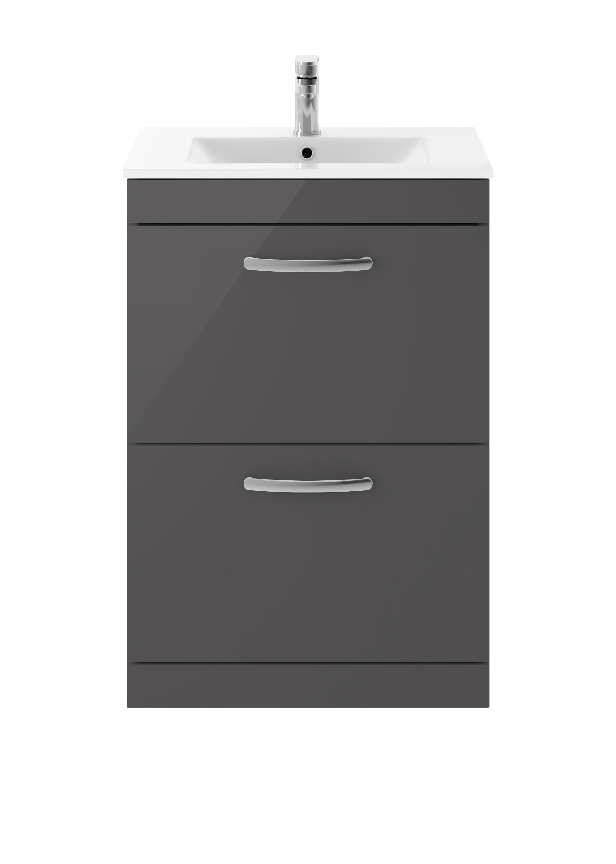 Nuie Athena Gloss Grey 600mm Floor Standing Vanity Unit with Minimalist Basin ATH076B