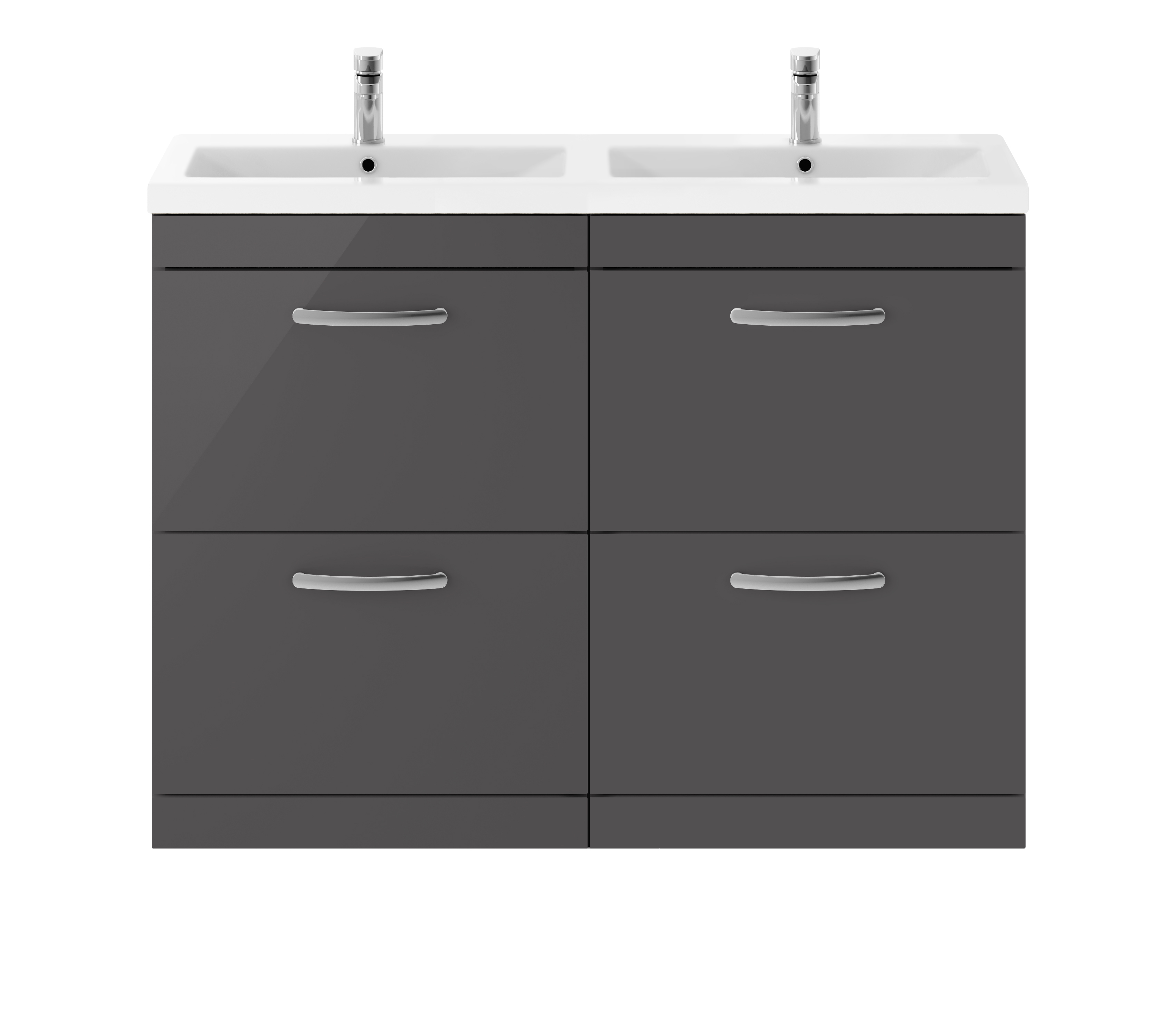 Nuie Athena Gloss Grey 1200mm Floor Standing Vanity Unit with Double Ceramic Basin ATH076F