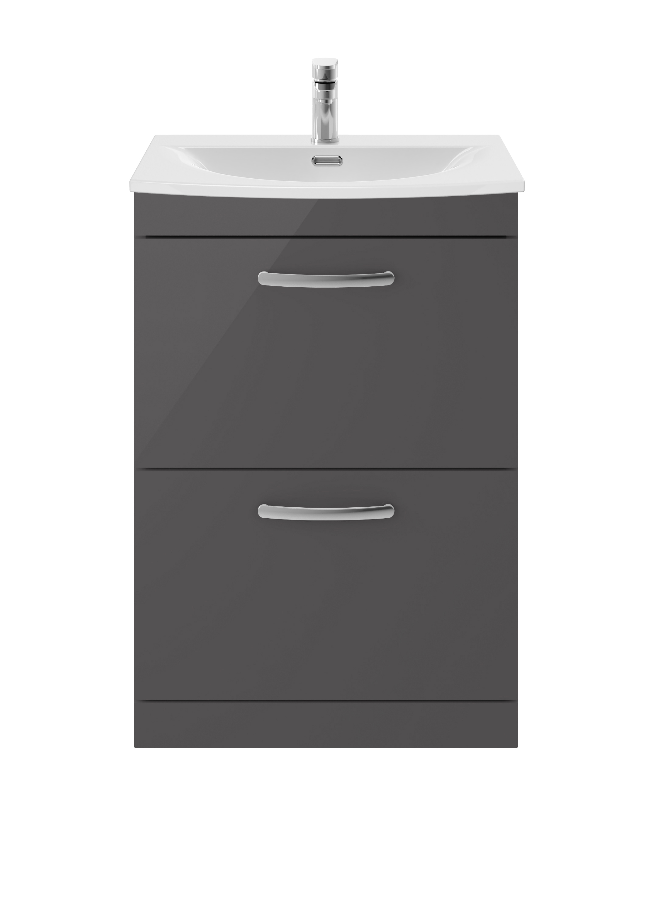 Nuie Athena Gloss Grey 600mm Floor Standing Vanity Unit with Curved Basin ATH076G