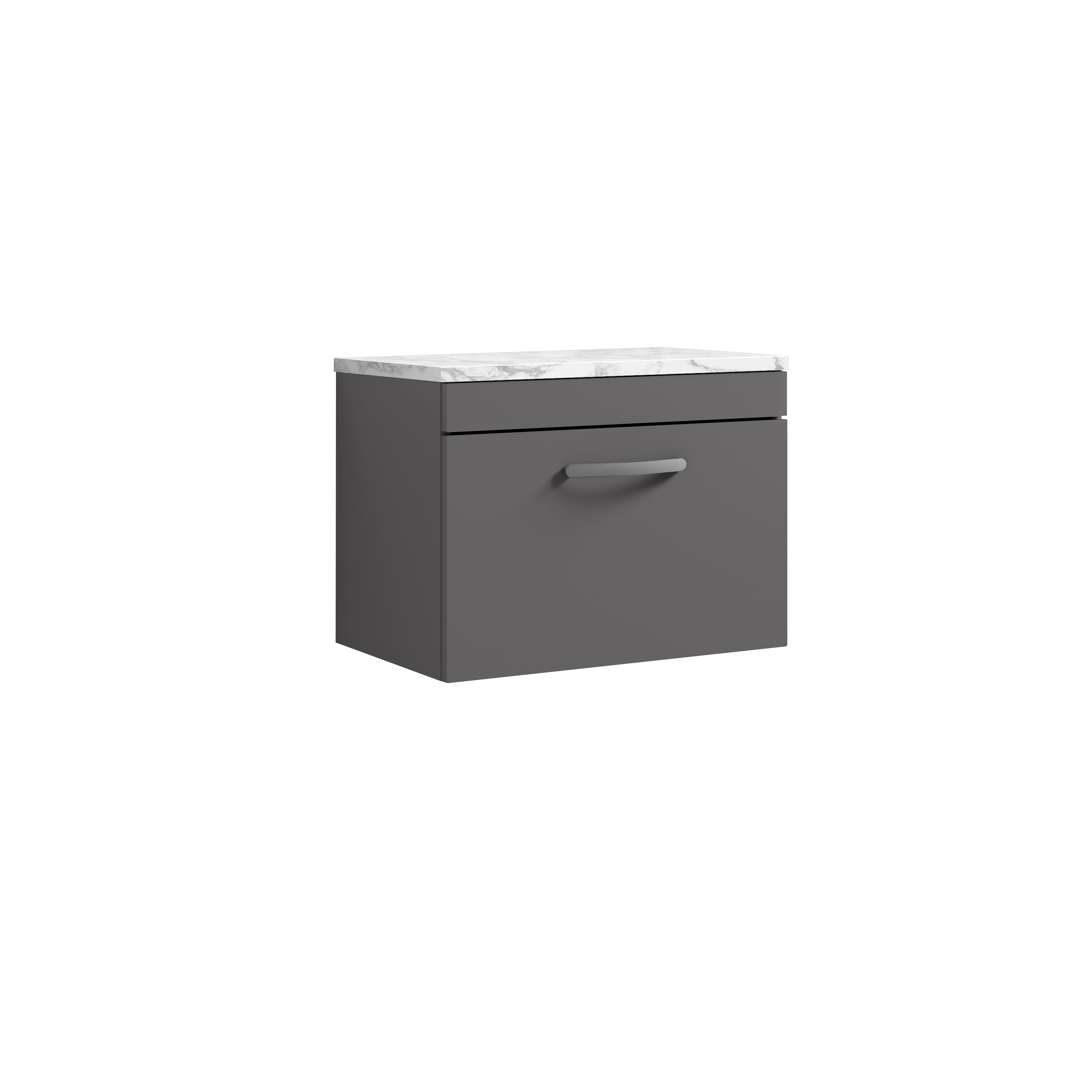 Nuie Athena Gloss Grey 600 Wall Hung Single Drawer Unit and Laminate Worktop ATH077LCM