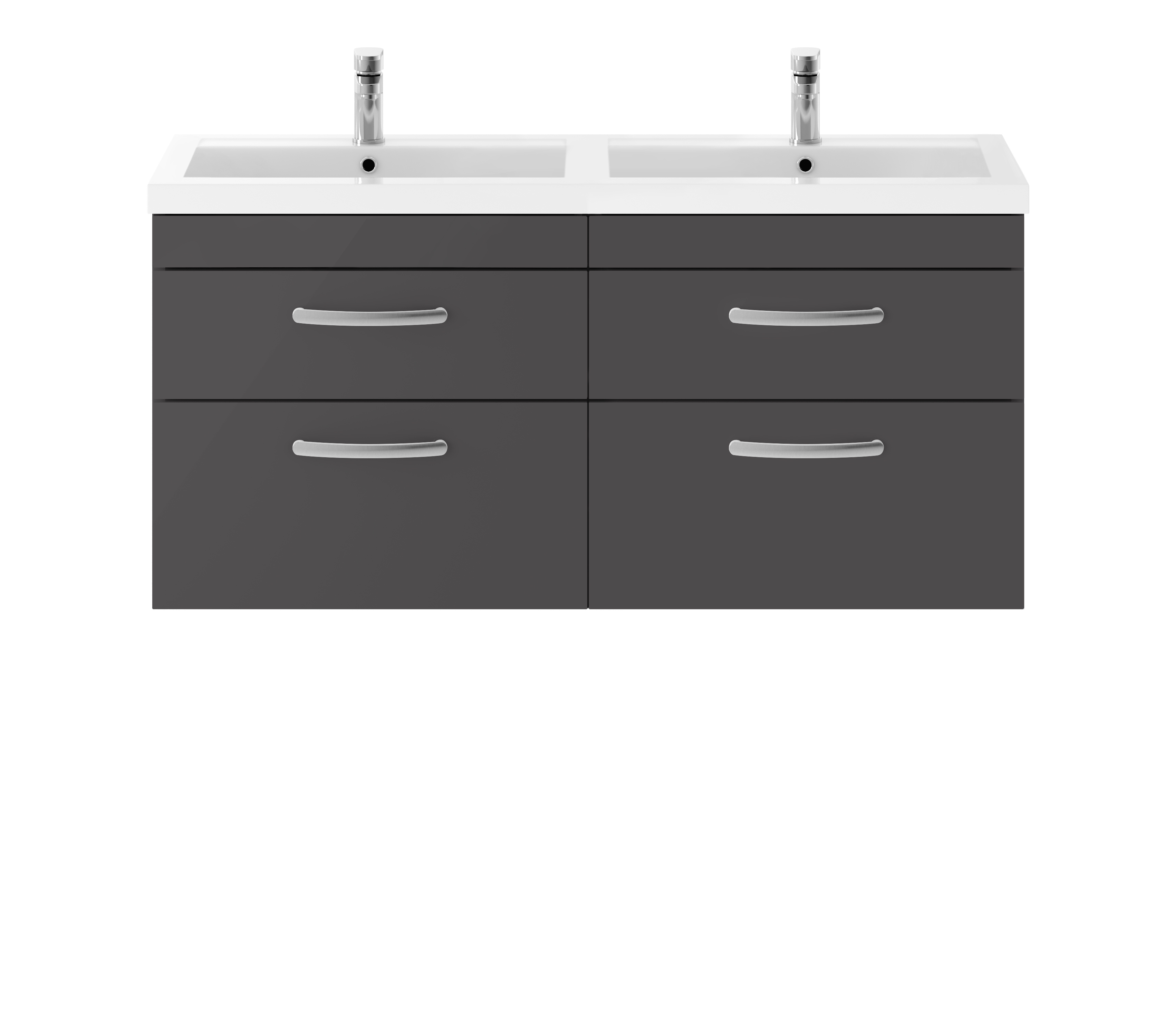 Nuie Athena Gloss Grey 1200mm Wall Hung Vanity Unit with Double Basin ATH078C