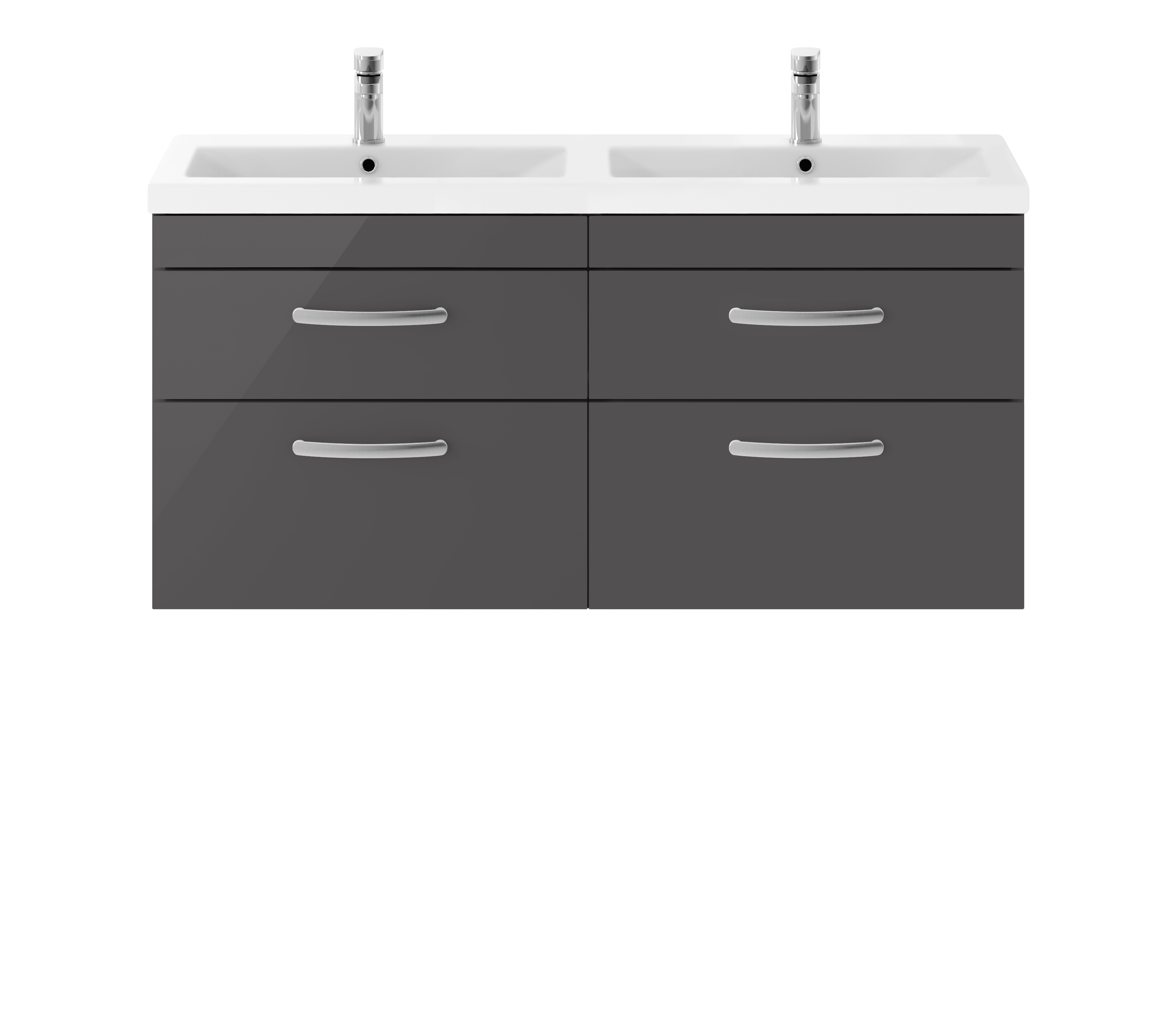 Nuie Athena Gloss Grey 1200mm Wall Hung Vanity Unit with Double Ceramic Basin ATH078F
