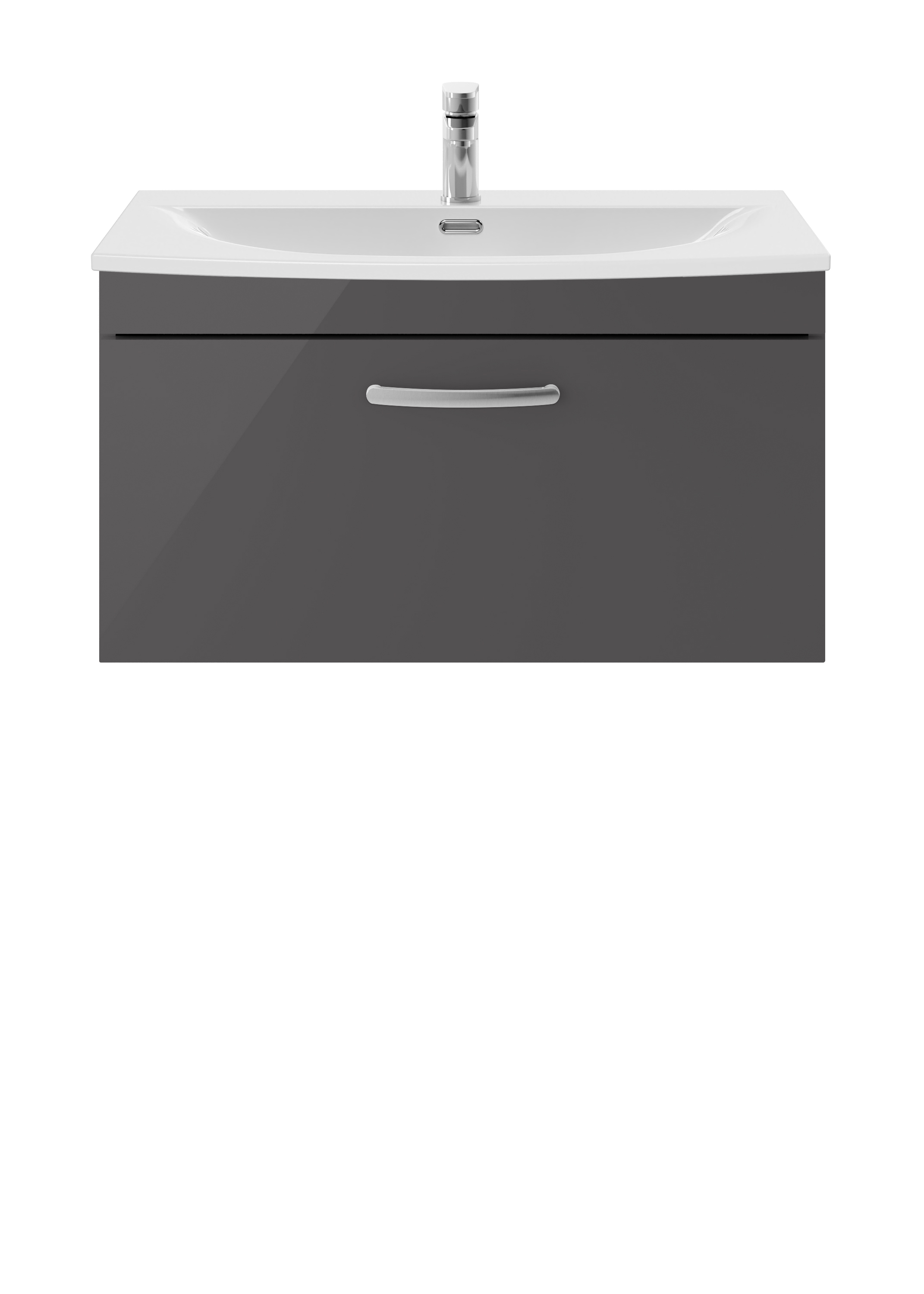 Nuie Athena Gloss Grey 800mm Wall Hung Vanity Unit with Curved Basin ATH080G