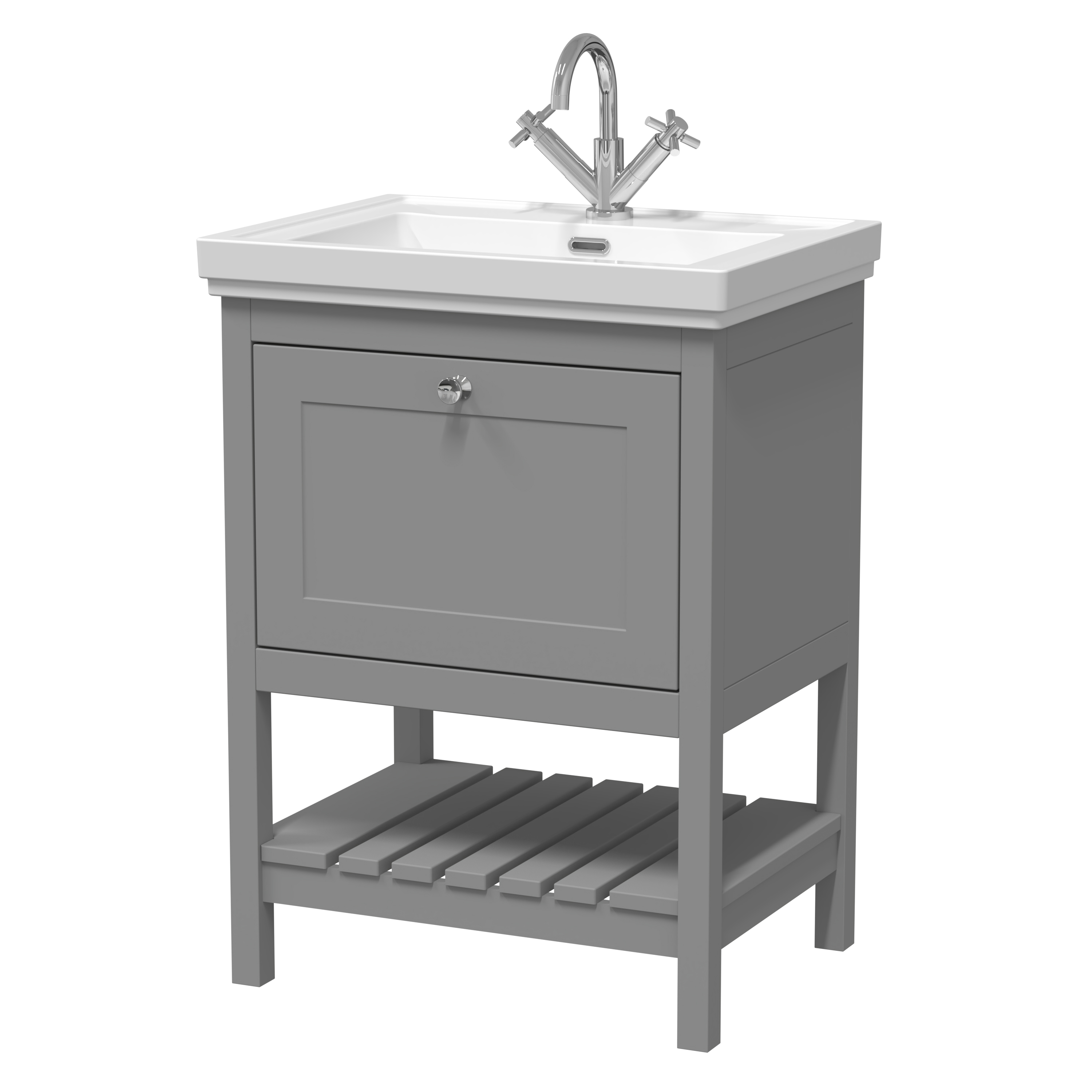 Hudson Reed Bexley Cool Grey 600mm Floor Standing Vanity Unit and Basin 1TH BEX225A