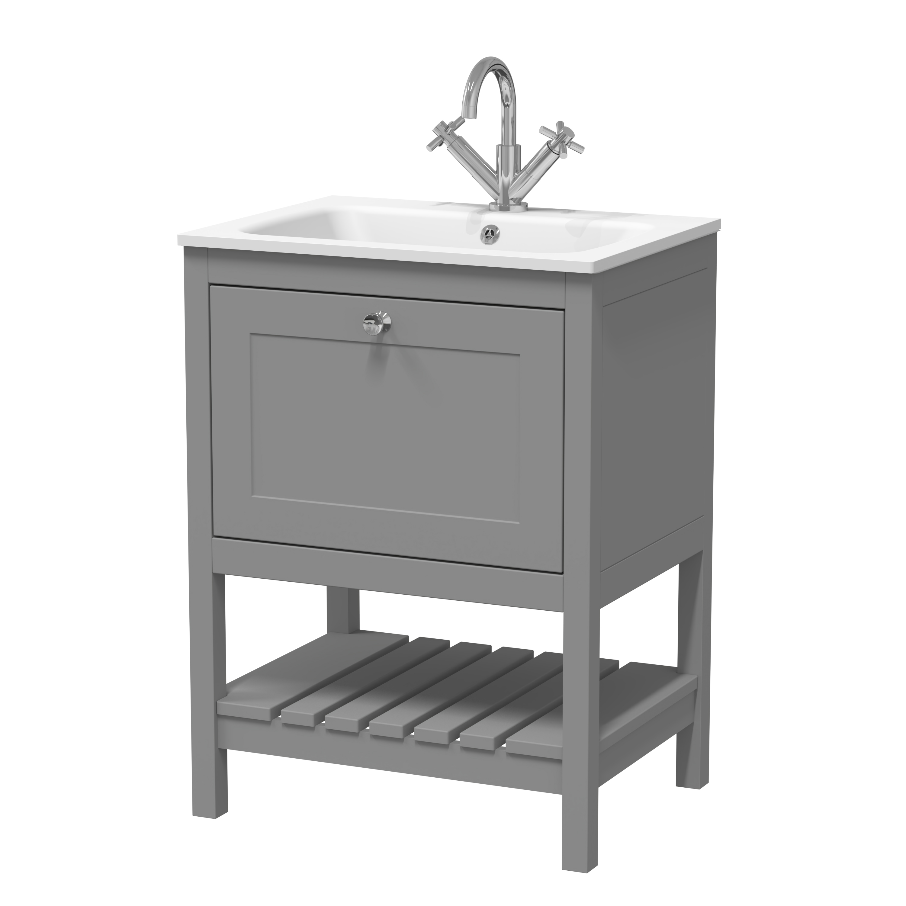 Hudson Reed Bexley Cool Grey 600mm Floor Standing Vanity Unit and Stone Basin 1TH BEX225P