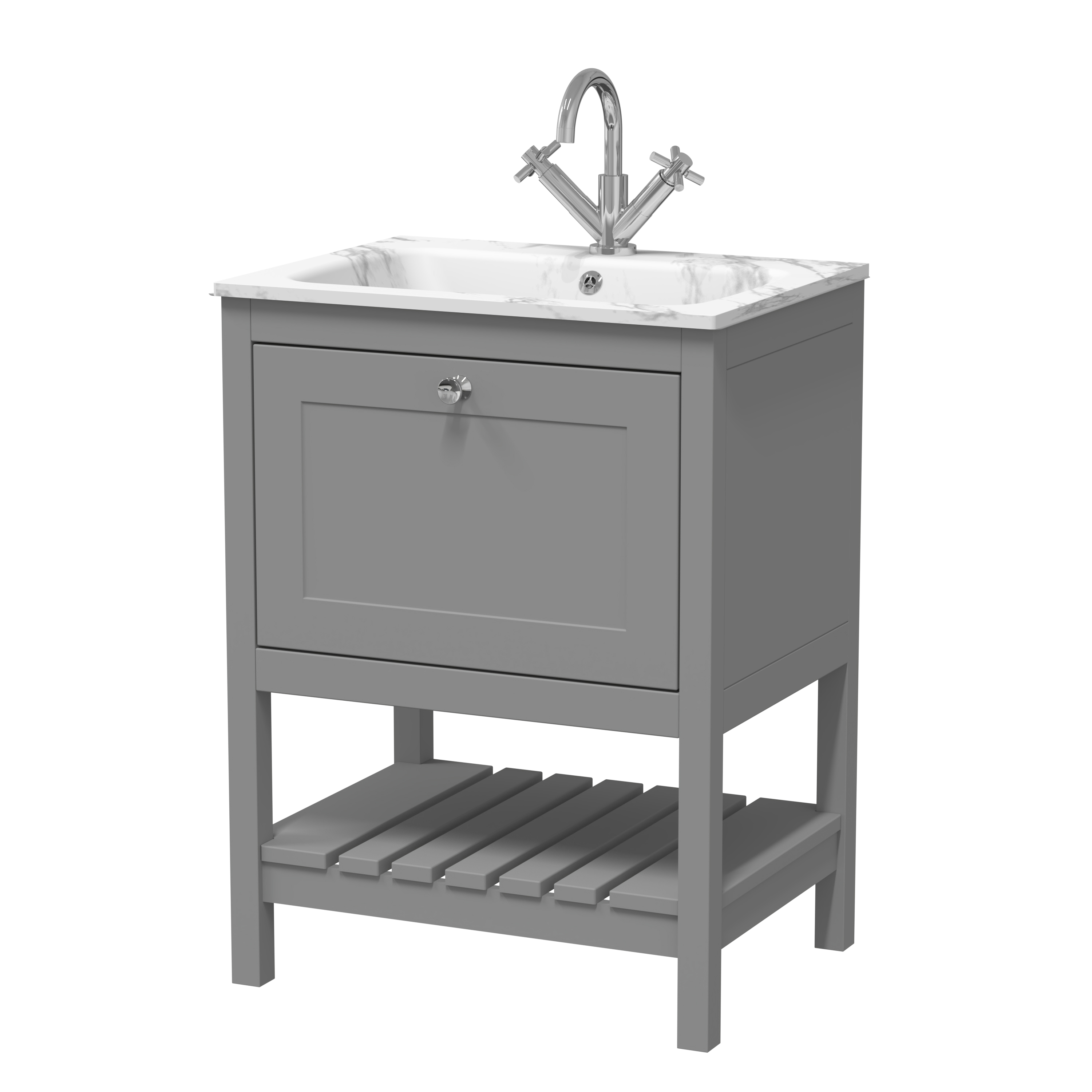 Hudson Reed Bexley Cool Grey 600mm Floor Standing Vanity Unit and Stone Basin 1TH BEX225Q