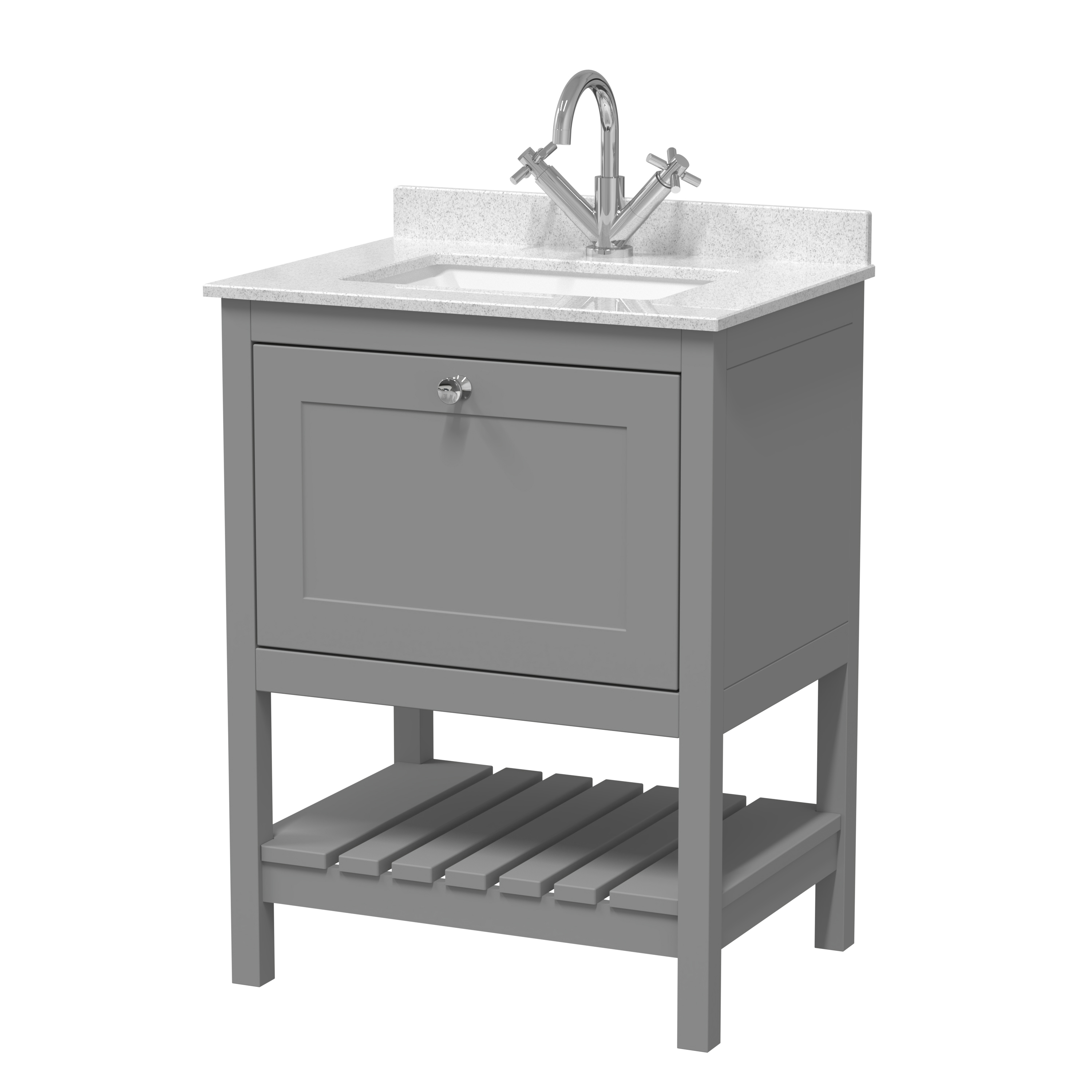 Hudson Reed Bexley Cool Grey 600mm Floor Standing Vanity Unit and Marble Top 1TH BEX225WS1