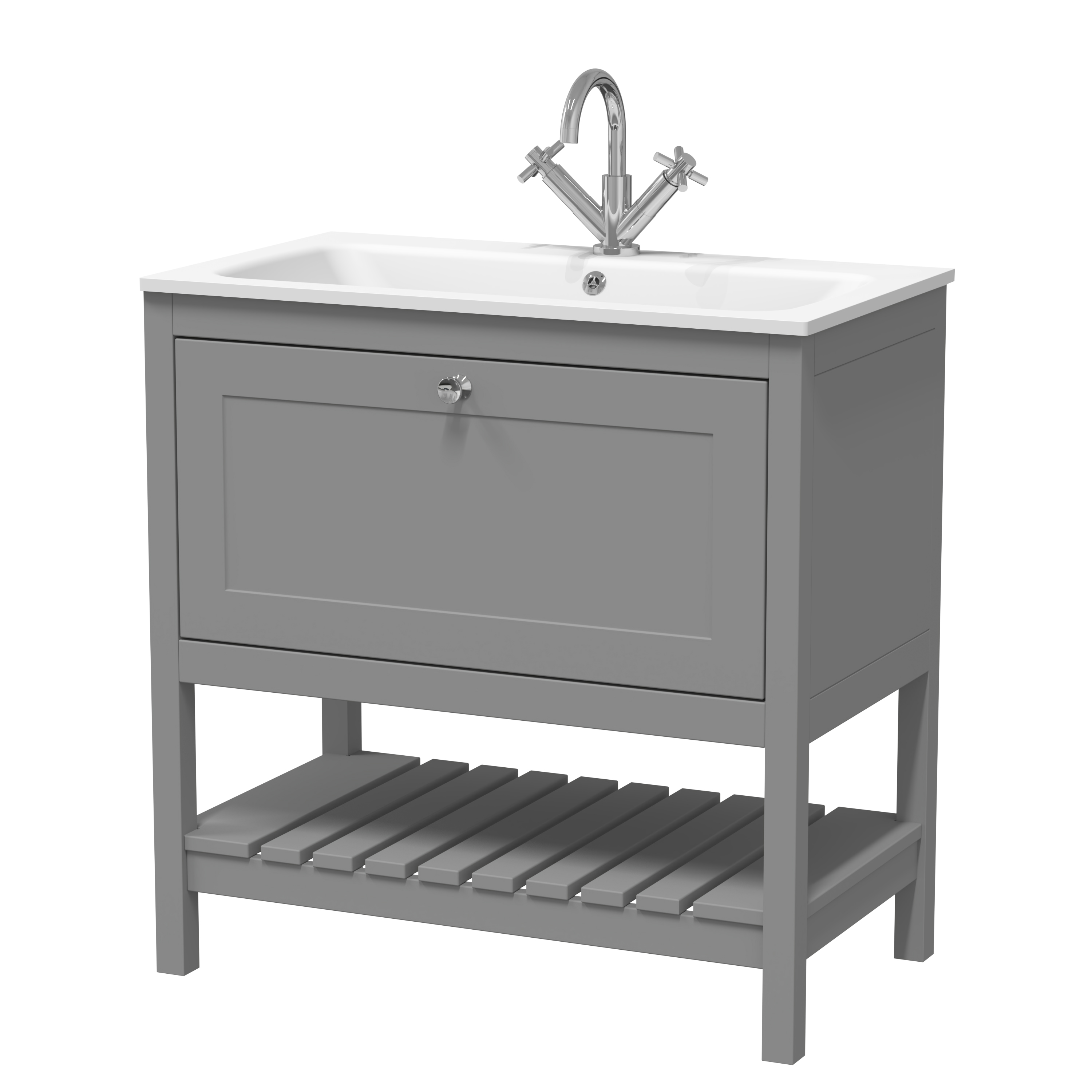 Hudson Reed Bexley Cool Grey 800mm Floor Standing Vanity Unit and Stone Basin 1TH BEX227P