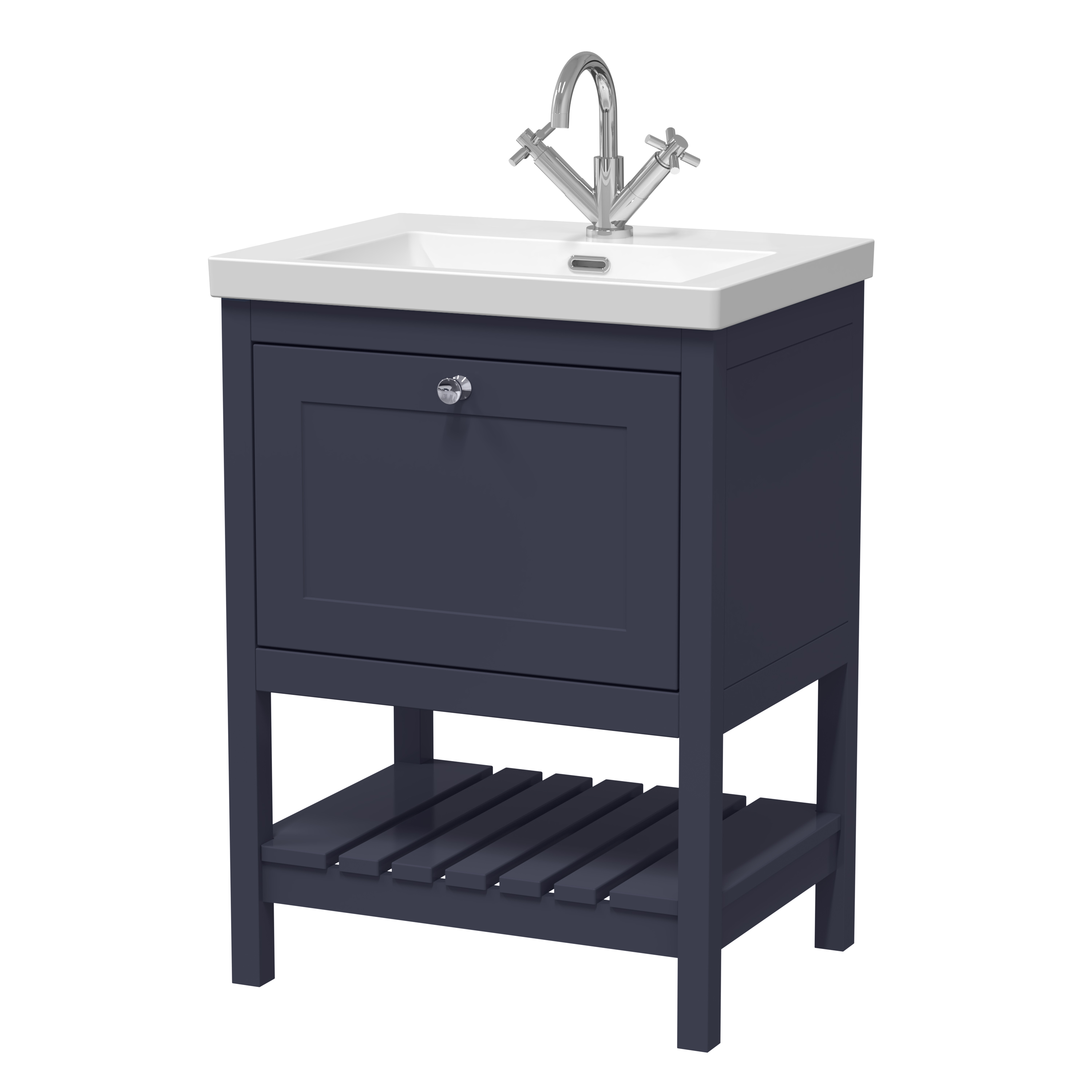Hudson Reed Bexley Indigo Blue 600mm Floor Standing Vanity Unit and Basin 1TH BEX325L