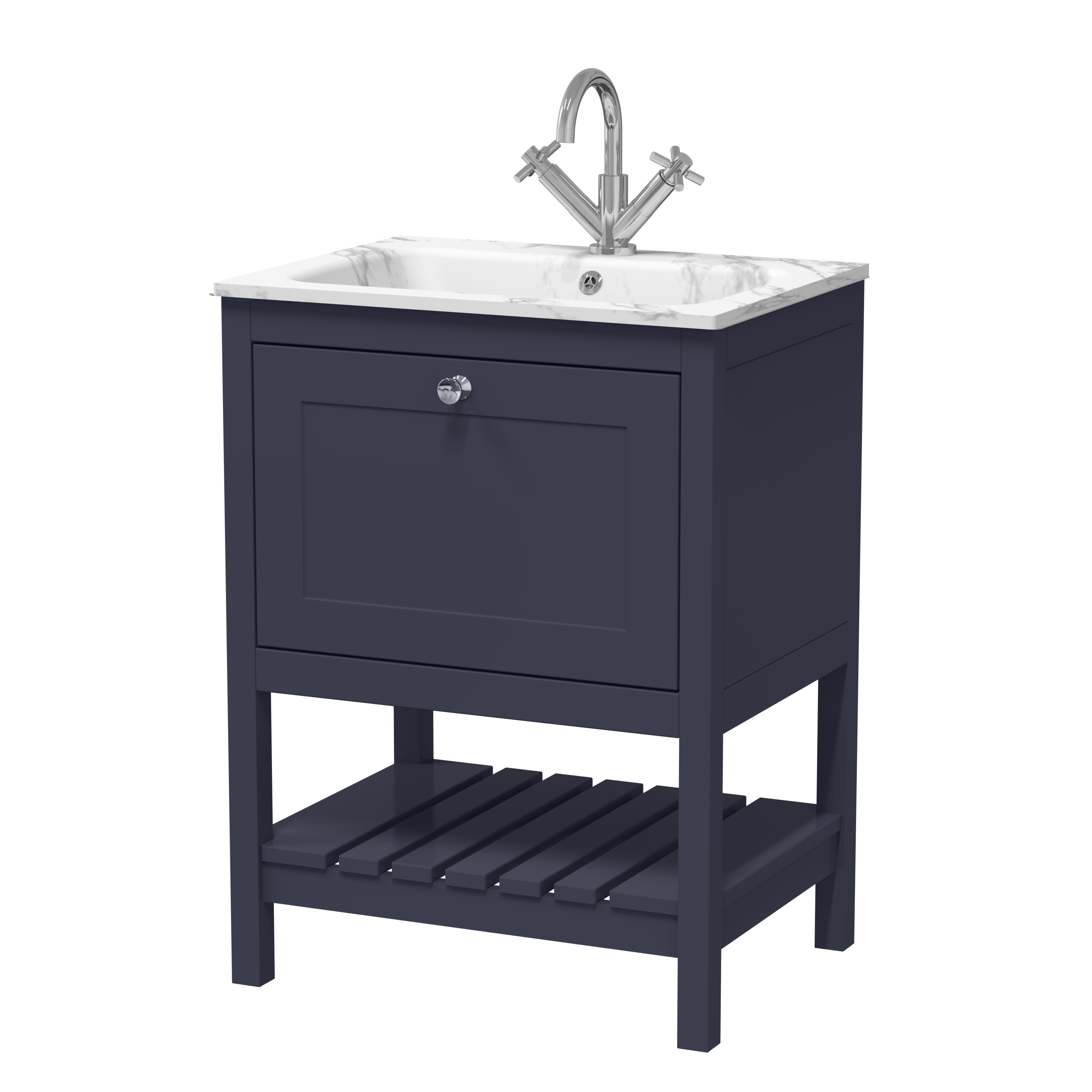 Hudson Reed Bexley Indigo Blue 600mm Floor Standing Vanity Unit and Stone Basin 1TH BEX325Q