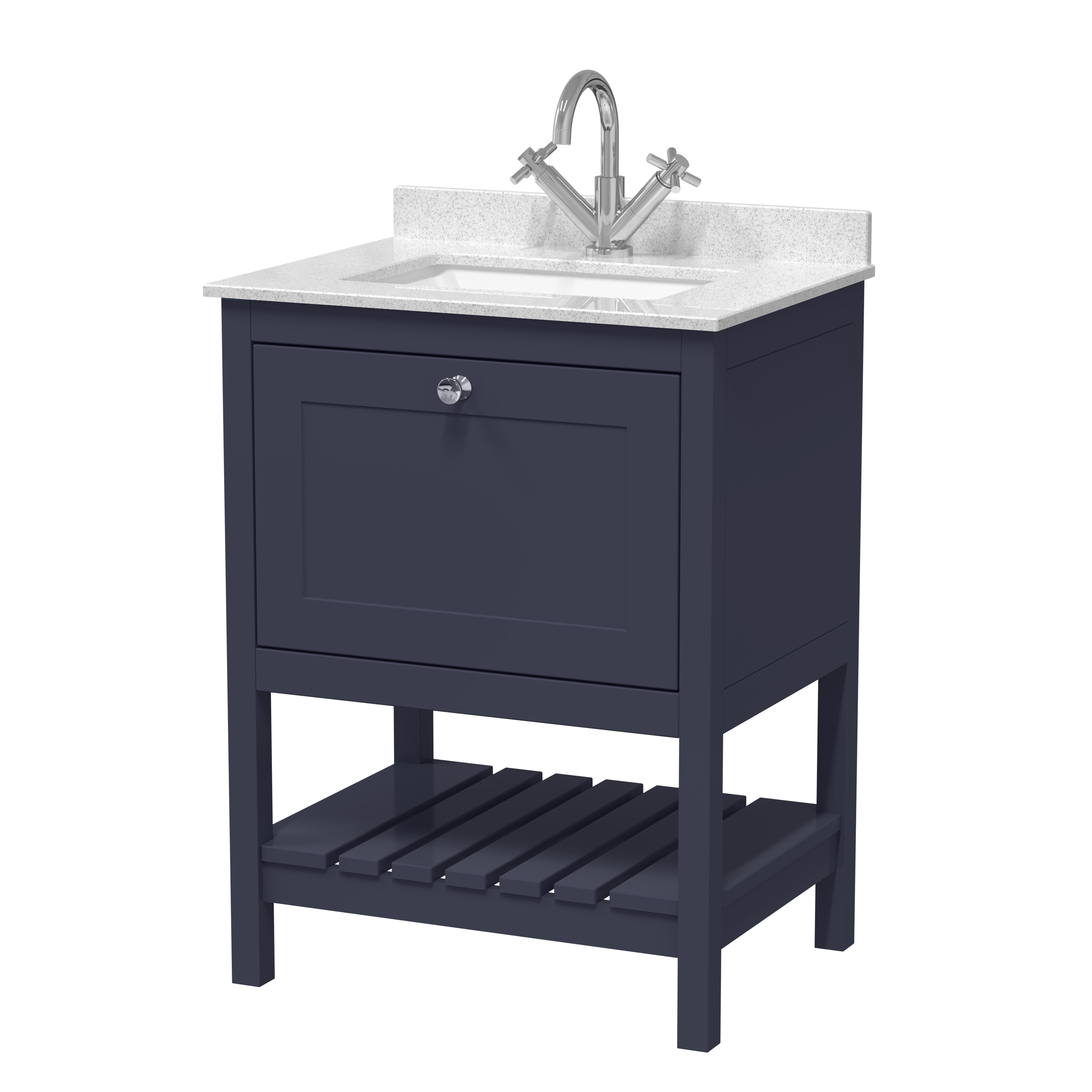 Hudson Reed Bexley Indigo Blue 600mm Floor Standing Vanity Unit and Marble Top 1TH BEX325WS1