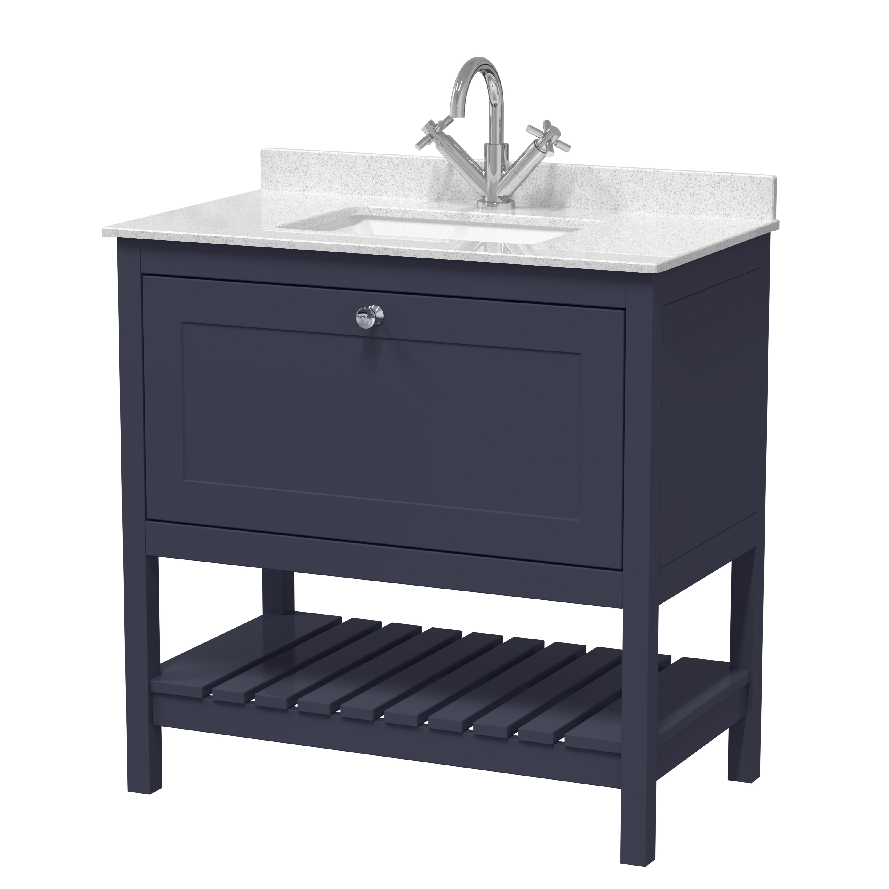 Hudson Reed Bexley Indigo Blue 800mm Floor Standing Vanity Unit and Marble Top 1TH BEX327WS1