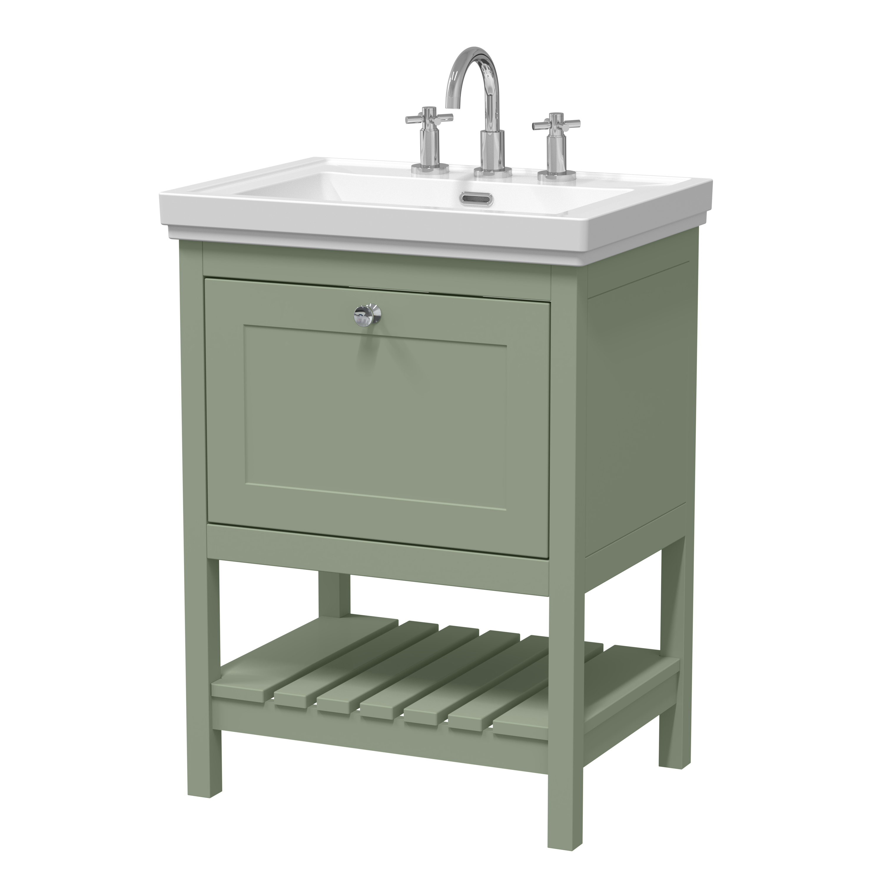 Hudson Reed Bexley Fern Green 600mm Floor Standing Vanity Unit and Basin 3TH BEX825B