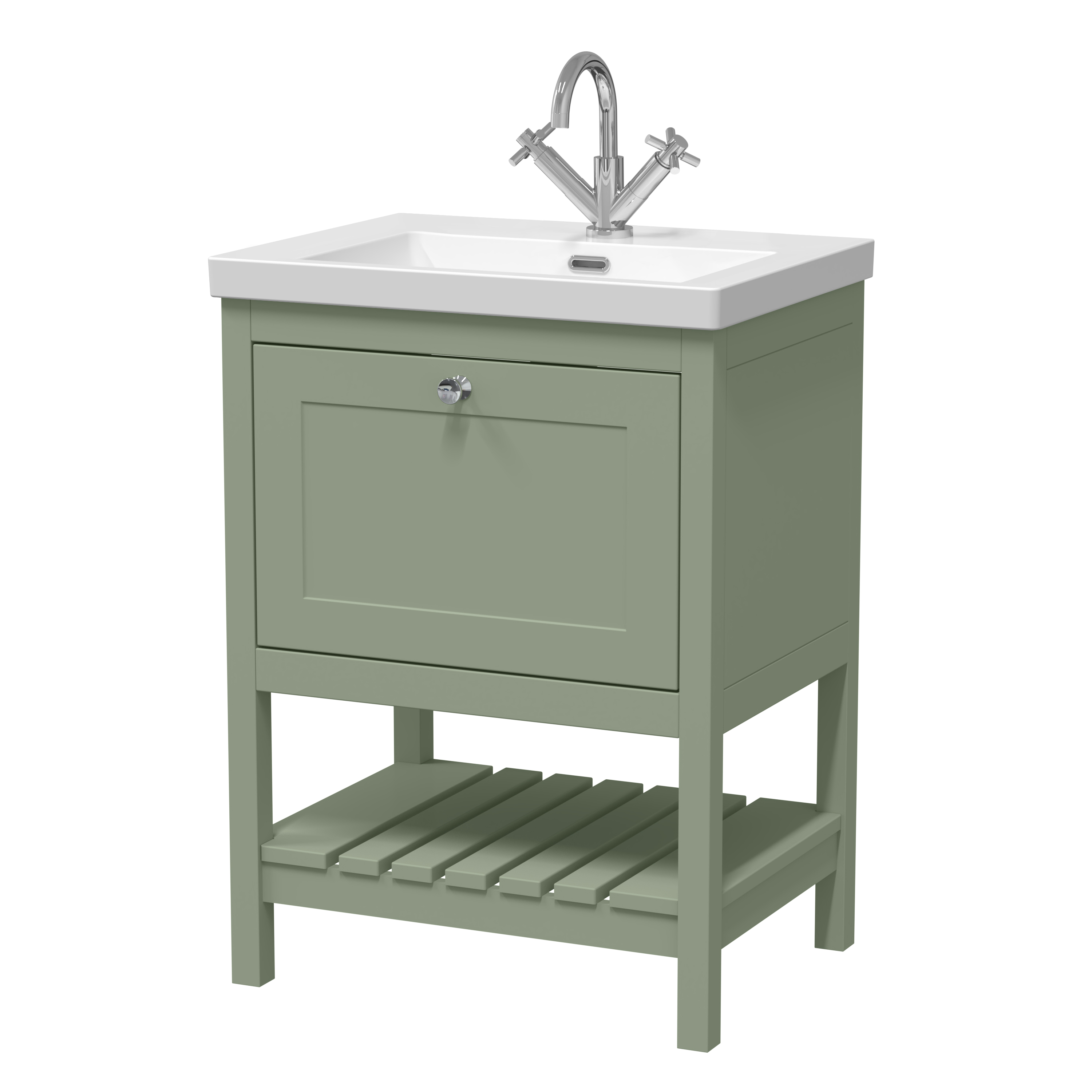 Hudson Reed Bexley Fern Green 600mm Floor Standing Vanity Unit and Basin 1TH BEX825L