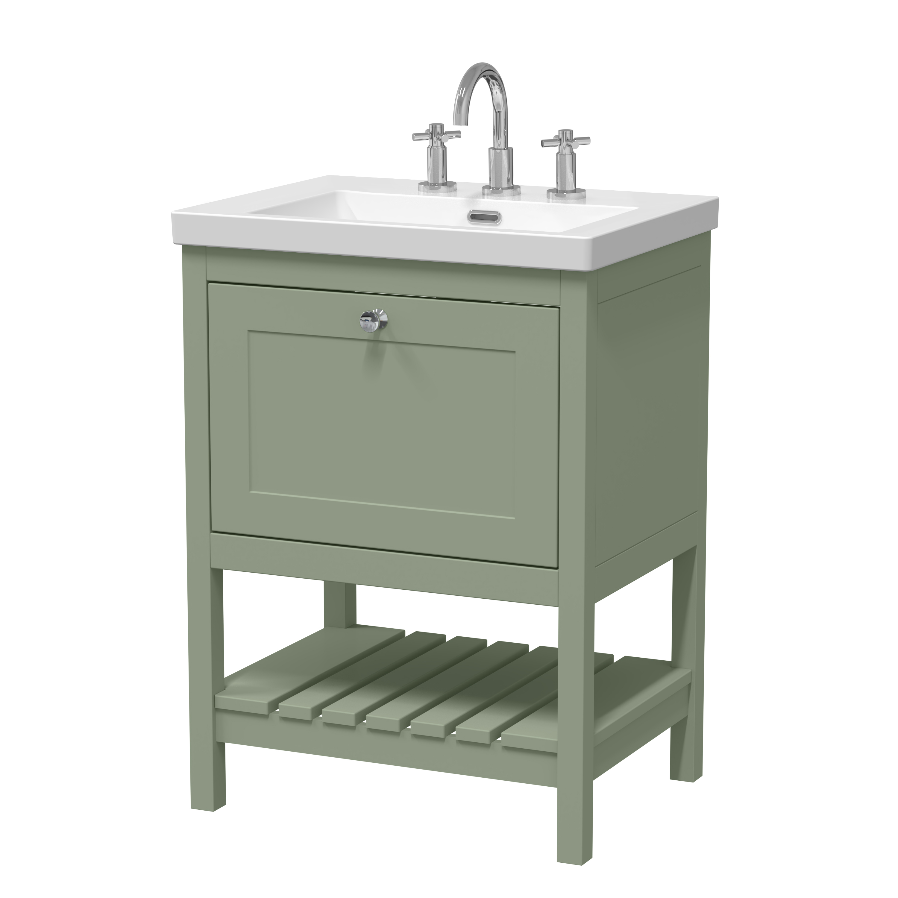 Hudson Reed Bexley Fern Green 600mm Floor Standing Vanity Unit and Basin 3TH BEX825M