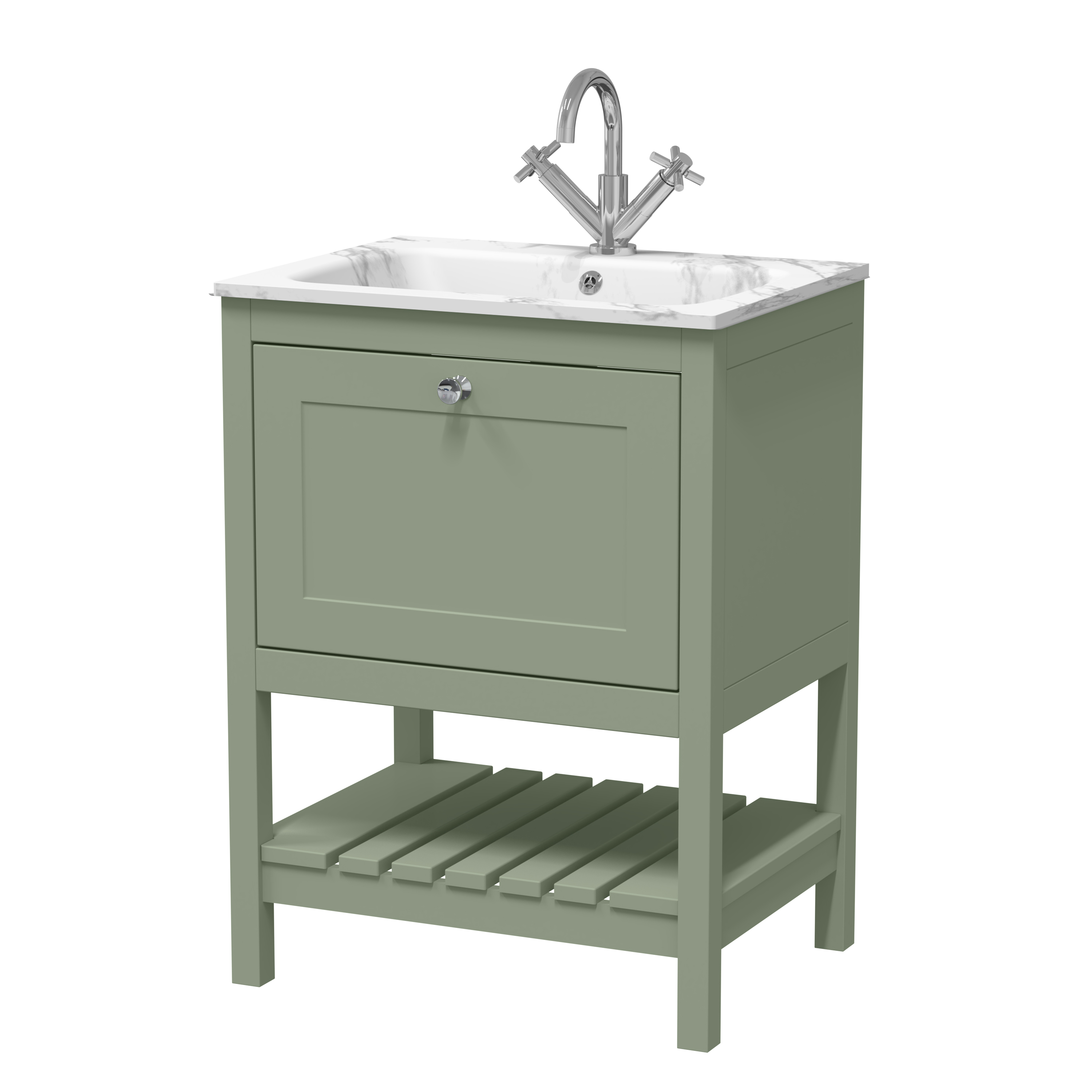 Hudson Reed Bexley Fern Green 600mm Floor Standing Vanity Unit and Stone Basin 1TH BEX825Q