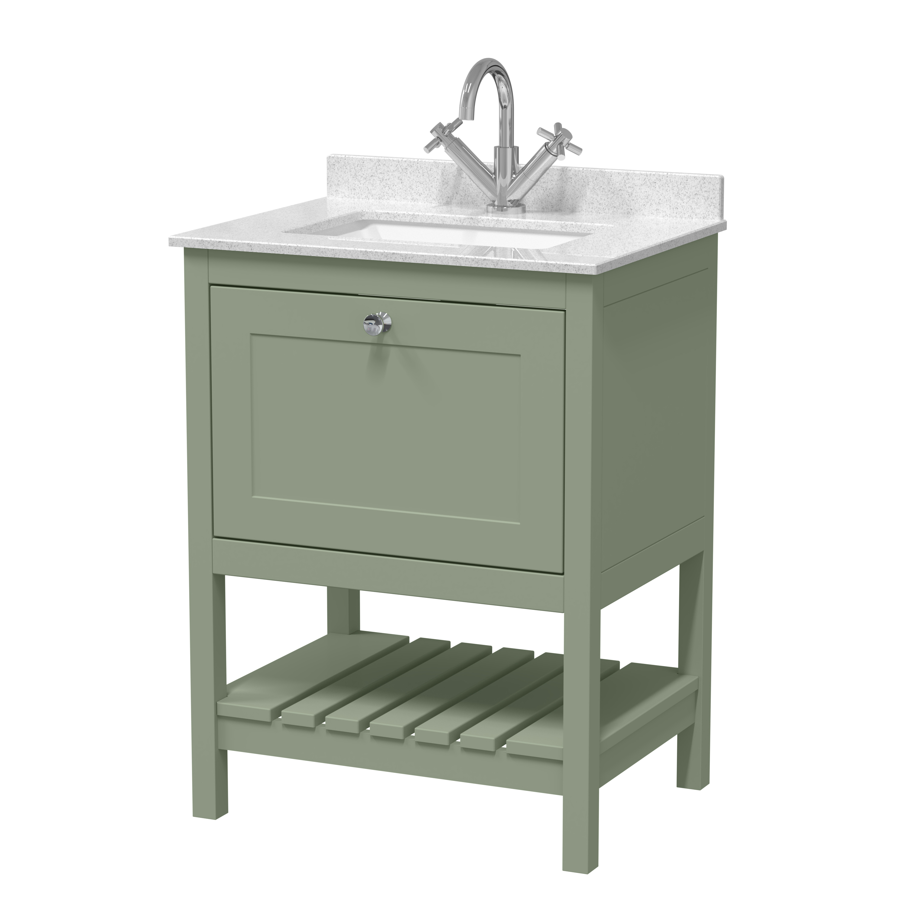 Hudson Reed Bexley Fern Green 600mm Floor Standing Vanity Unit and Marble Top 1TH BEX825WS1