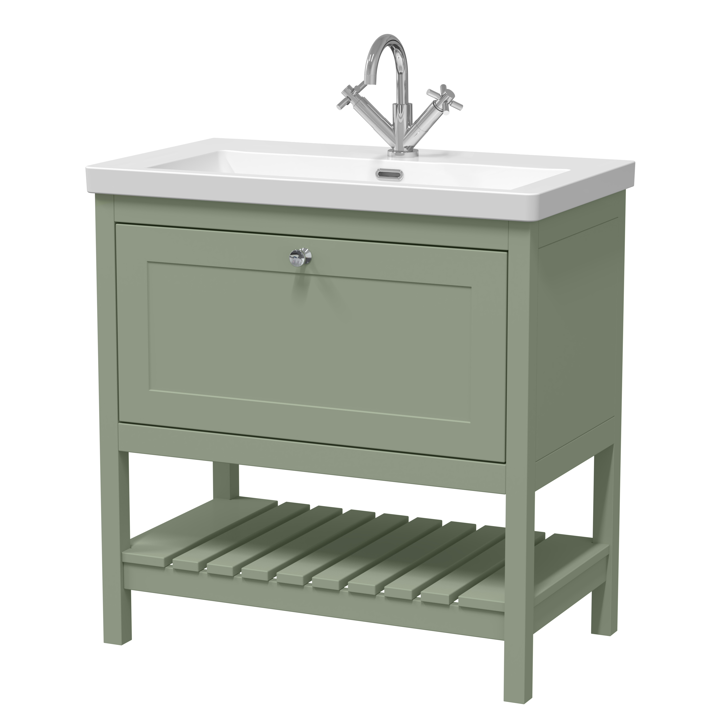 Hudson Reed Bexley Fern Green 800mm Floor Standing Vanity Unit and Basin 1TH BEX827L
