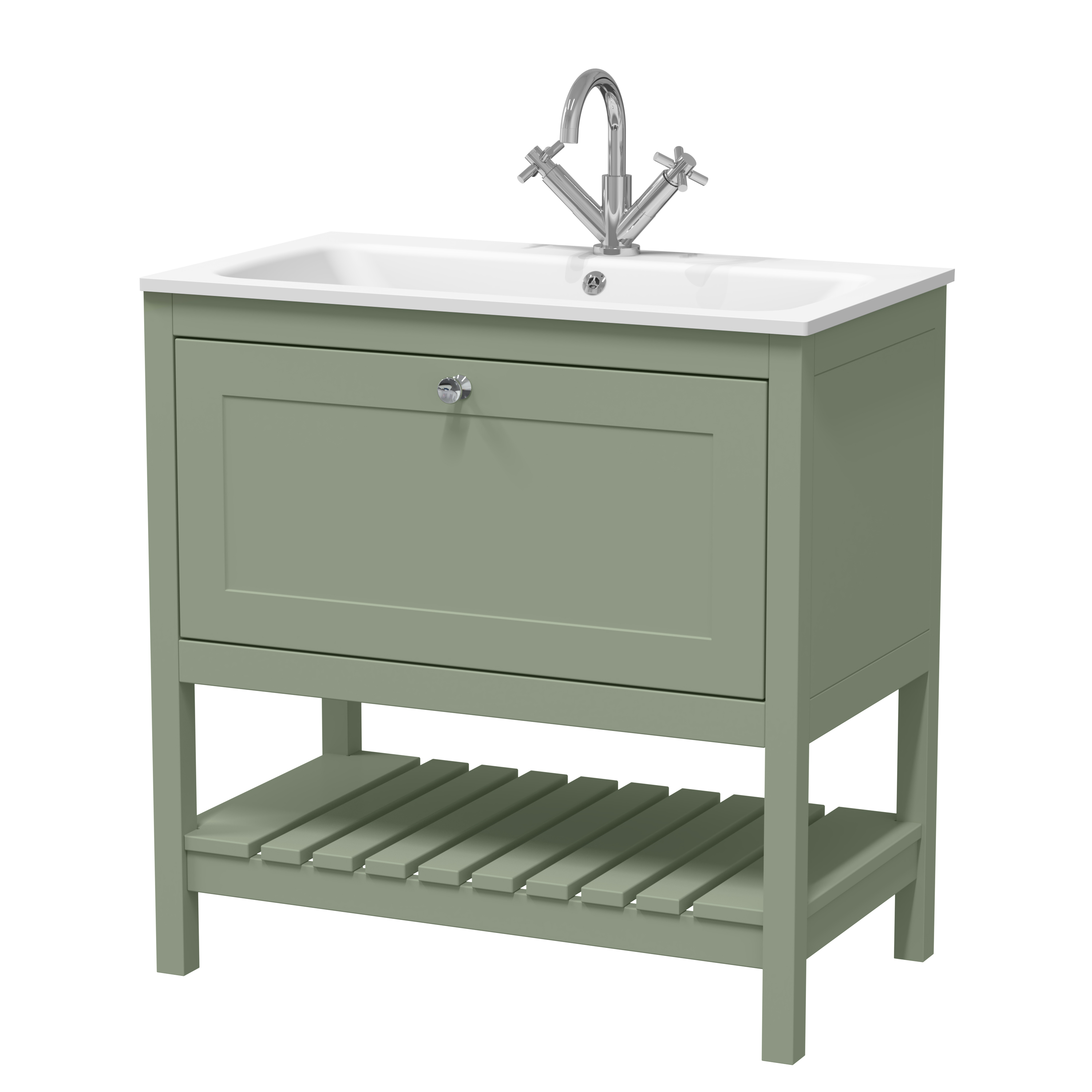 Hudson Reed Bexley Fern Green 800mm Floor Standing Vanity Unit and Stone Basin 1TH BEX827P