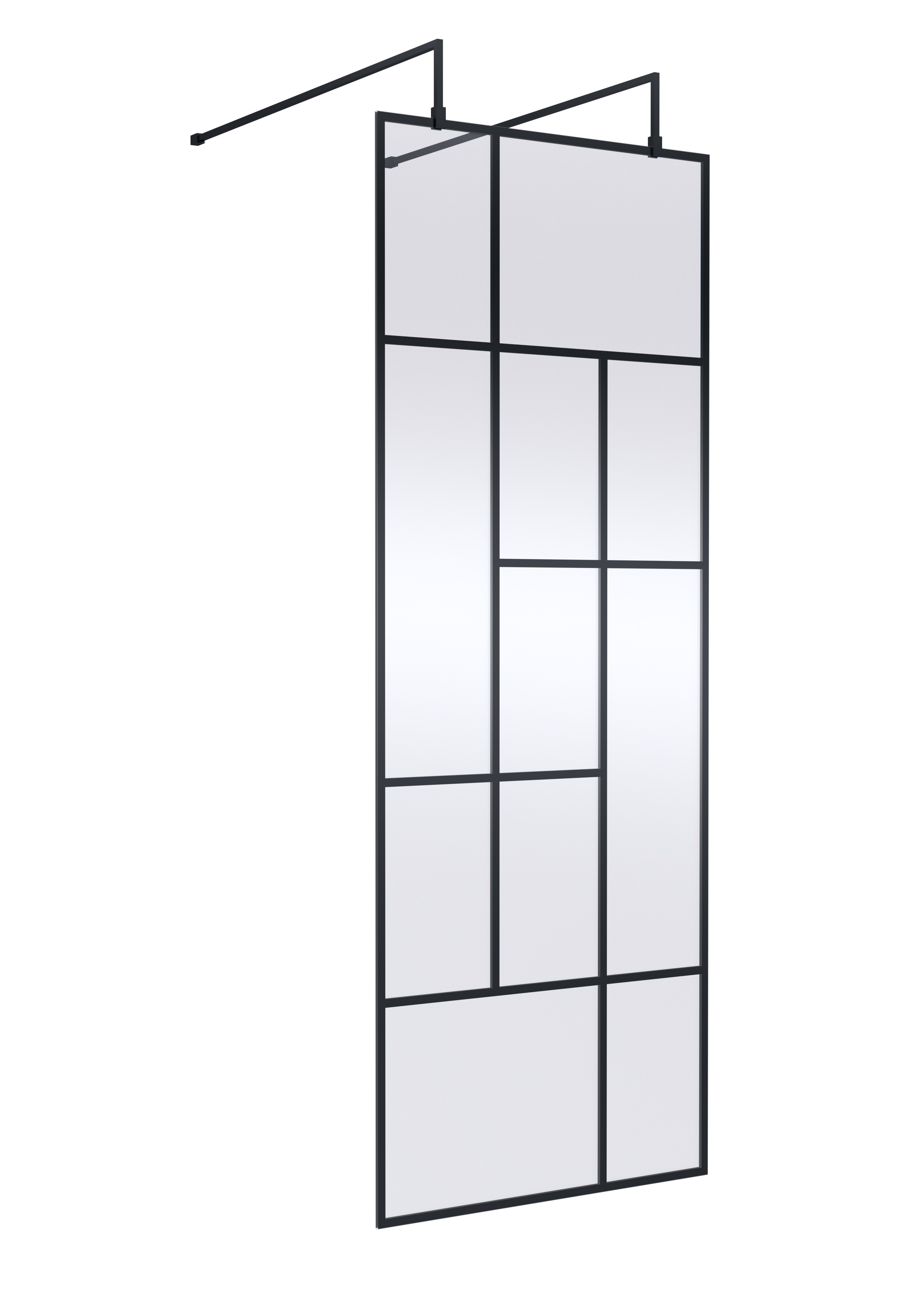 Hudson Reed Wetroom Screen Matt Black 760mm Abstract Frame with Support Bars BFAFB076