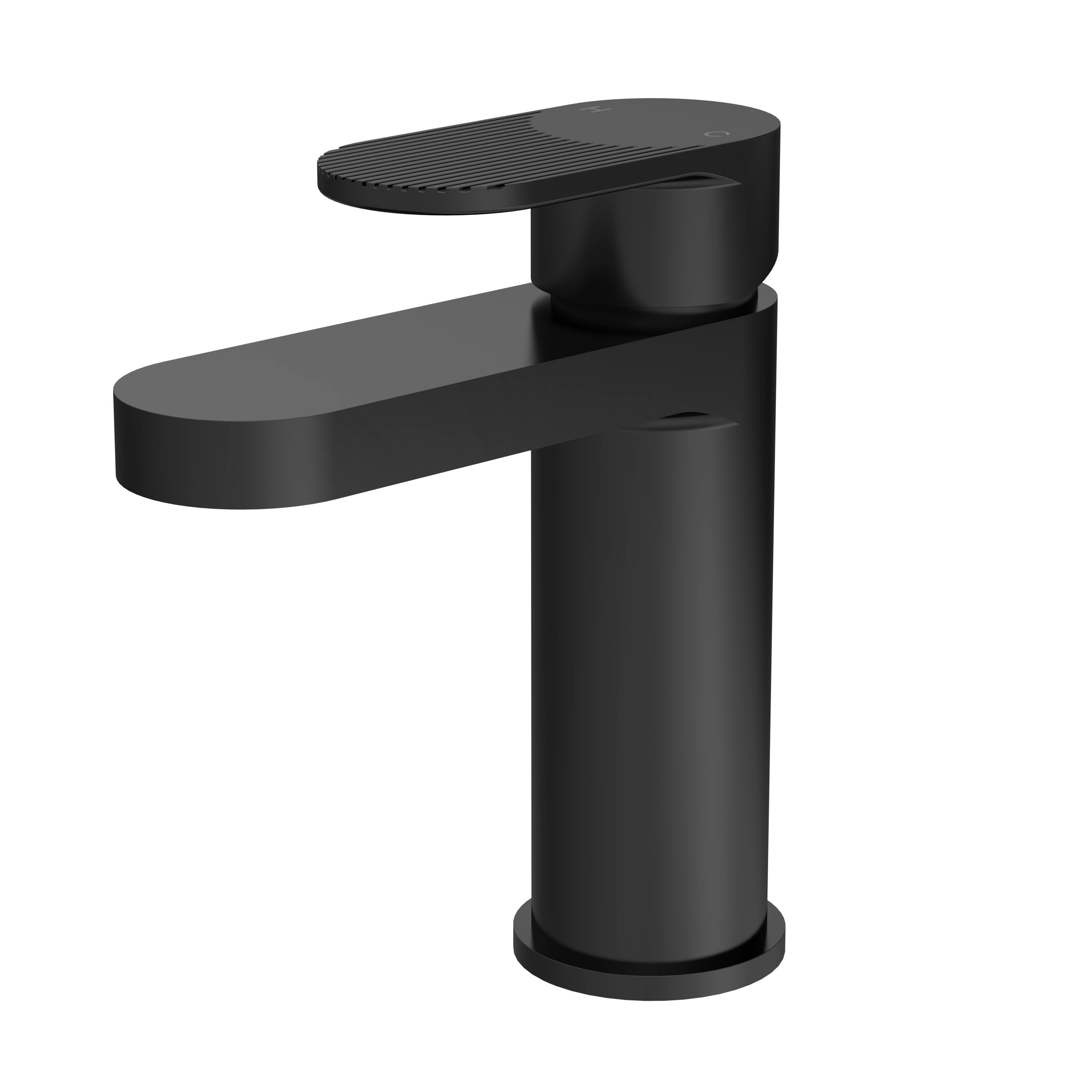 Nuie Cyprus Matt Black Fluted Mono Basin Mixer with Push Button Waste BIN405F