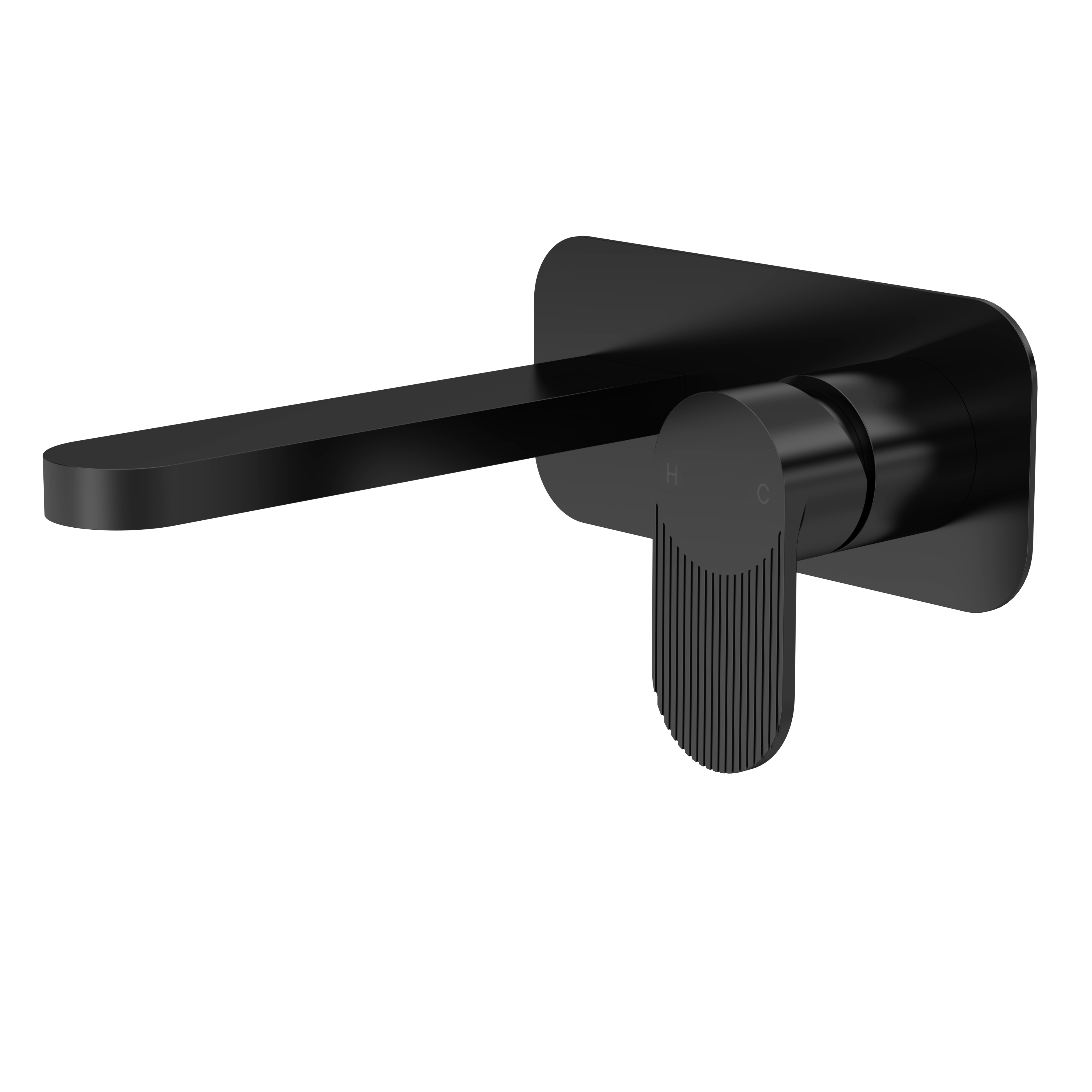 Nuie Cyprus Matt Black Wall Mounted 2 Tap Hole Basin Mixer with Plate BIN428F