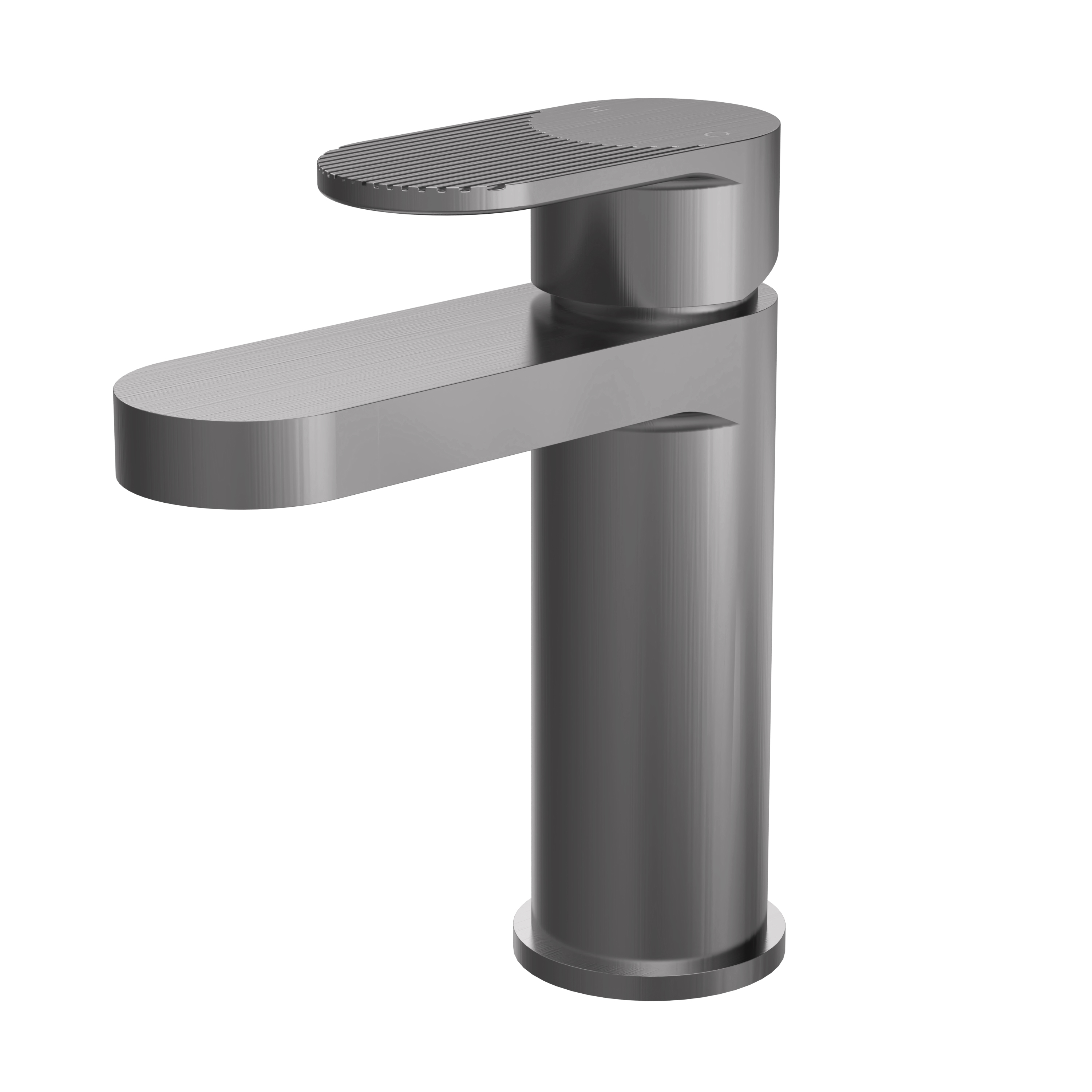 Nuie Cyprus Brushed Pewter Fluted Mono Basin Mixer with Push Button Waste BIN705F