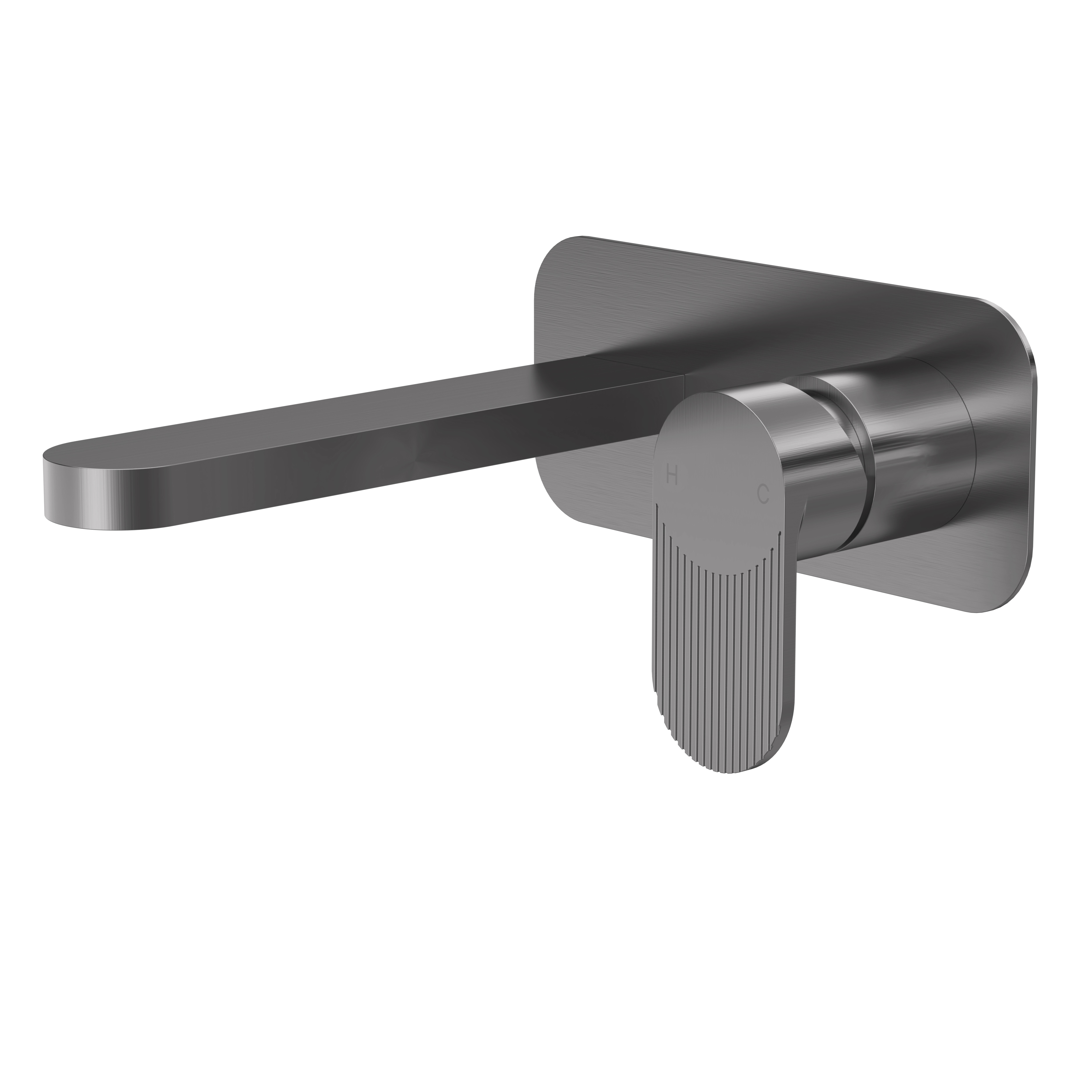 Nuie Cyprus Brushed Pewter Wall Mounted 2 Tap Hole Basin Mixer with Plate BIN728F