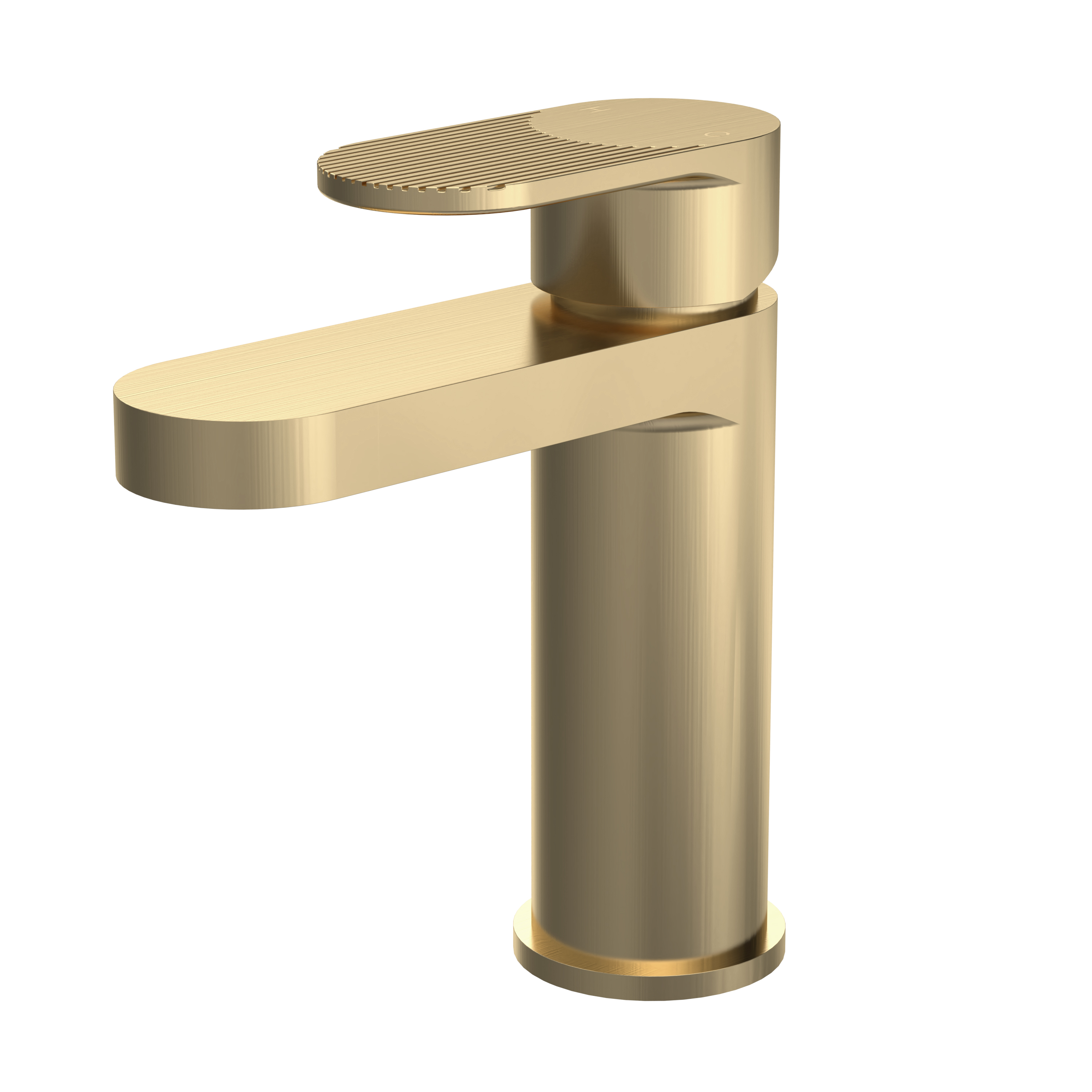 Nuie Cyprus Brushed Brass Fluted Mono Basin Mixer with Push Button Waste BIN805F