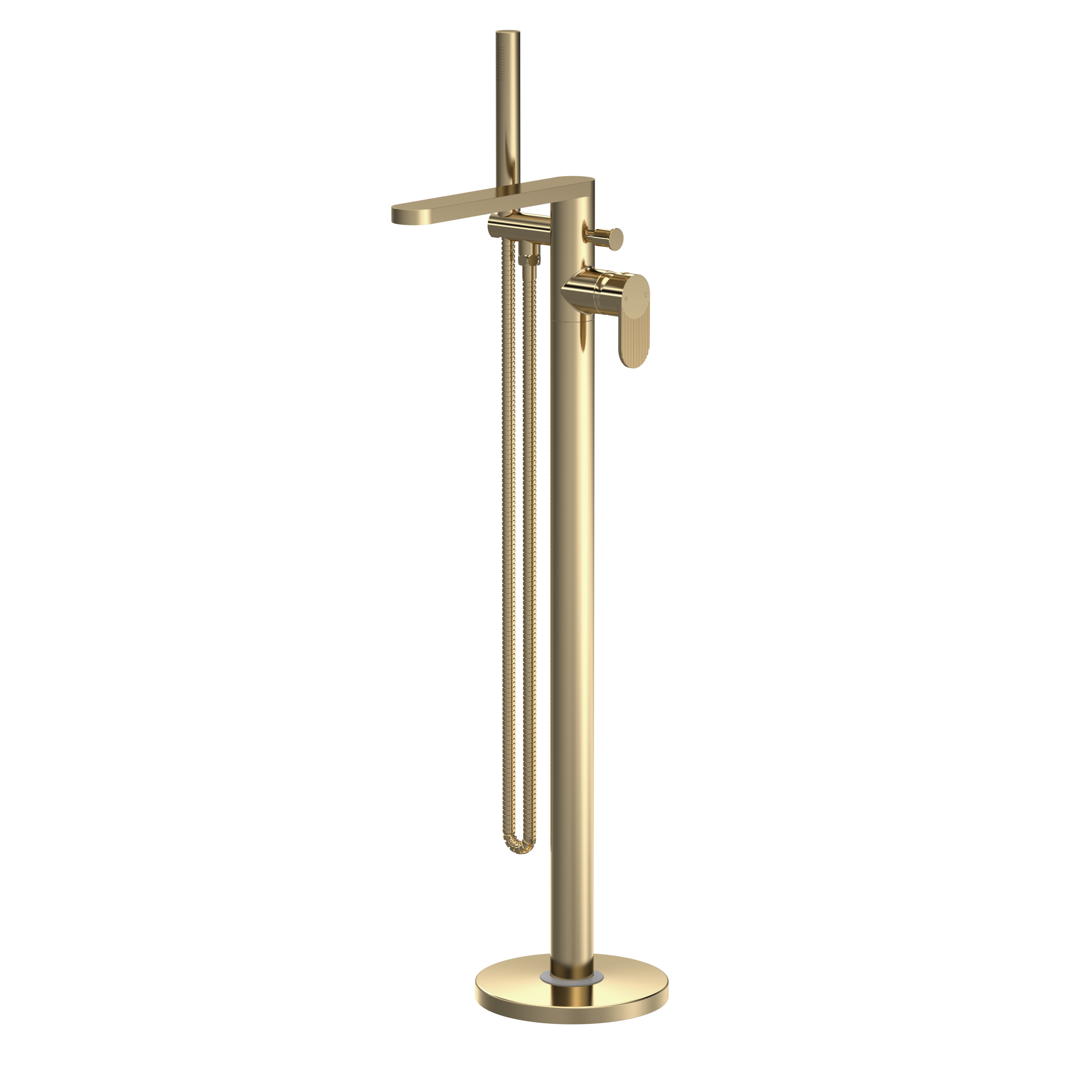 Nuie Cyprus Brushed Brass Freestanding Bath Shower Mixer with Kit BIN821F