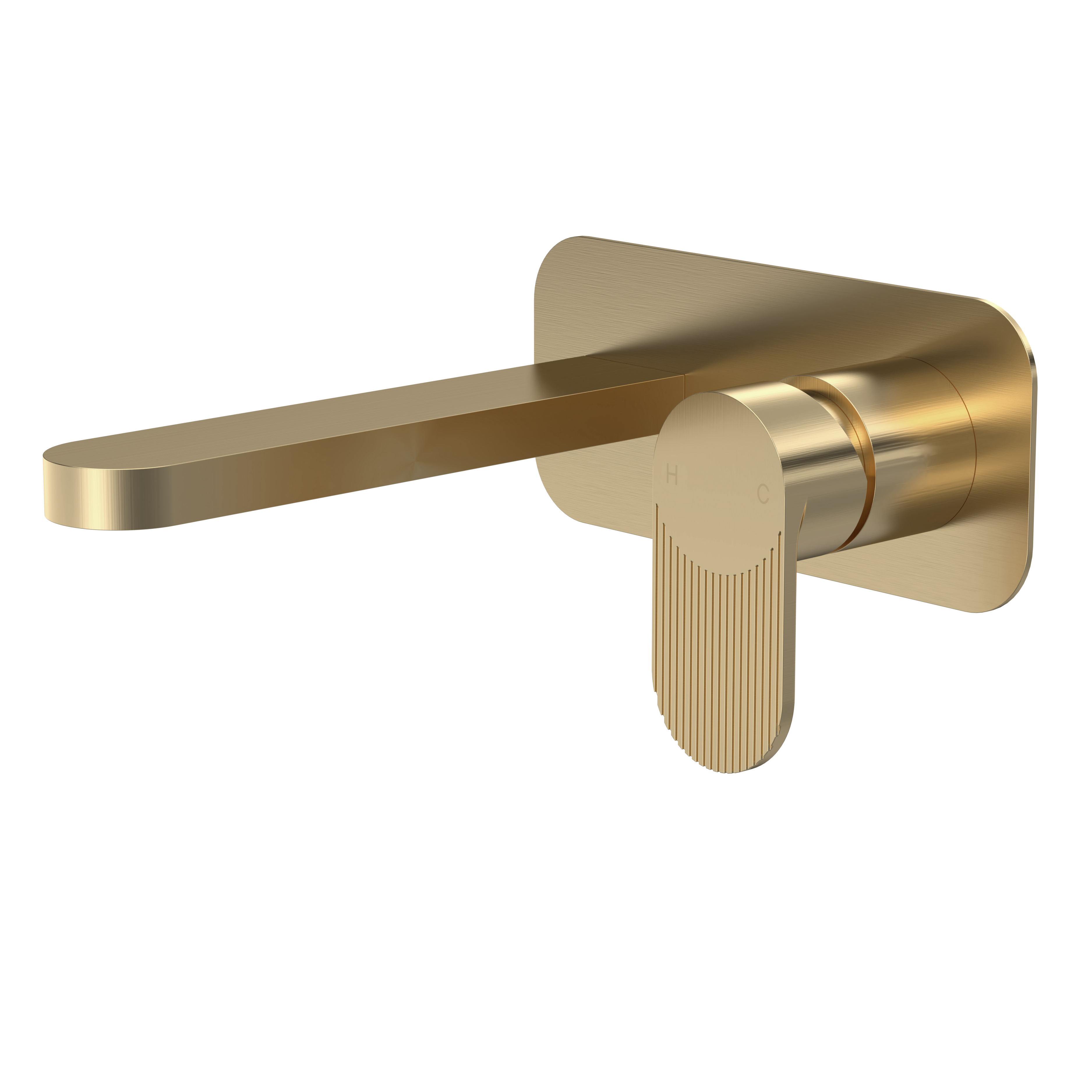 Nuie Cyprus Brushed Brass Wall Mounted 2 Tap Hole Basin Mixer with Plate BIN828F