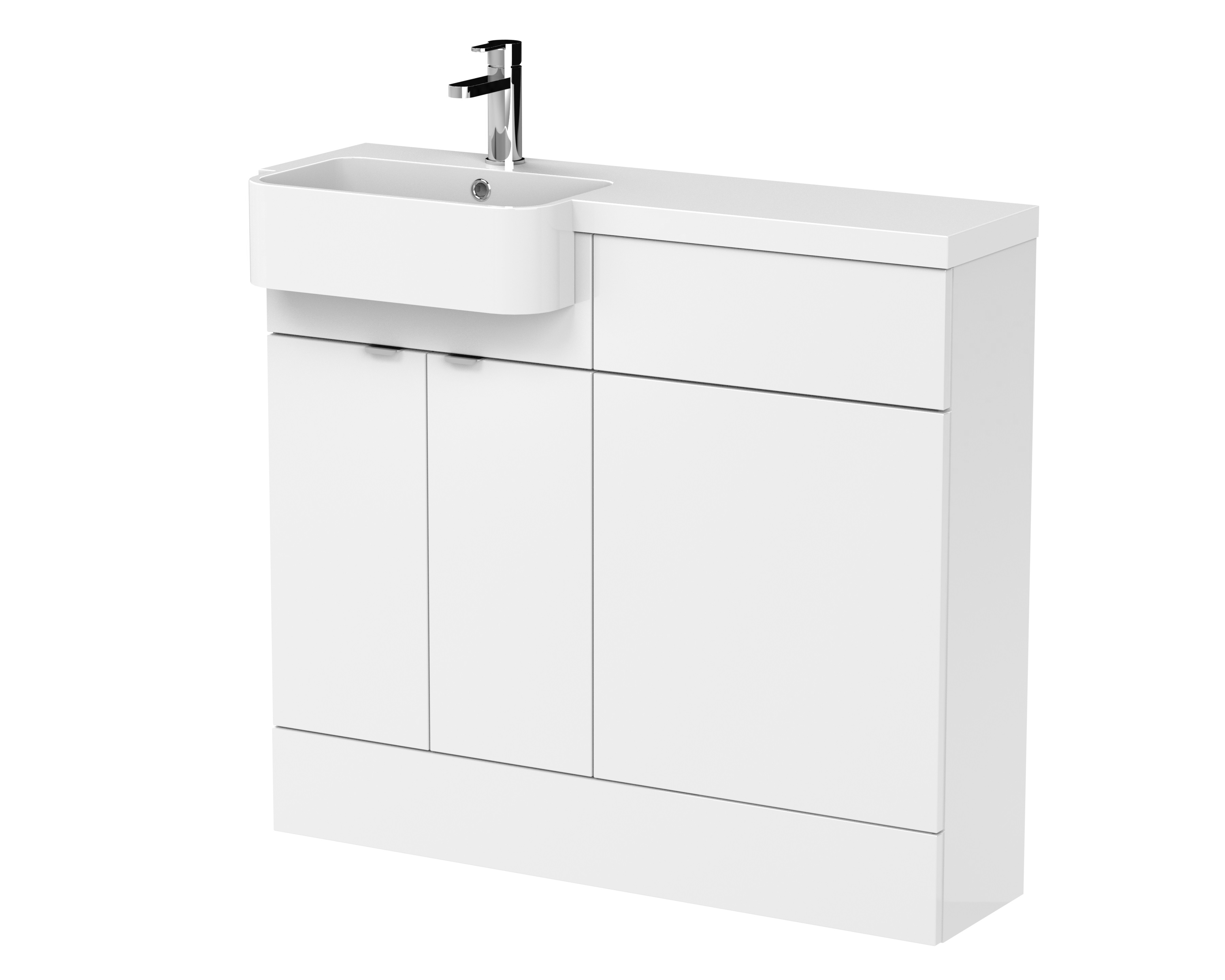 Hudson Reed Fusion Gloss White 1000mm Vanity Unit Pack Unit and Left Hand Semi Recessed Basin CBI144